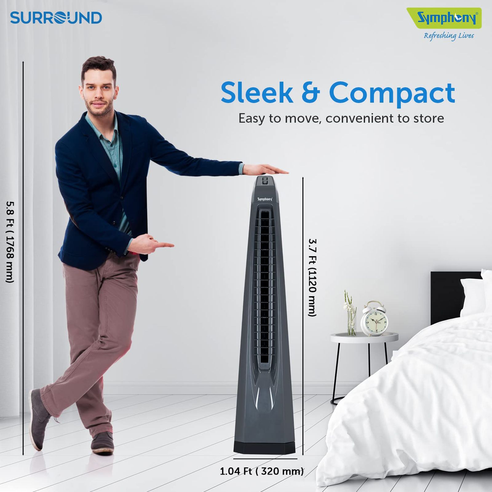 Symphony Surround Bladeless 25 ft Air Throw 650 m3/hr Air Delivery Tower Fan (Powerful Air Throw, Dark Grey) Symphony Surround Bladeless 25 ft Air Throw 650 m3/hr Air Delivery Tower Fan (Powerful Air Throw, Dark Grey)_5
