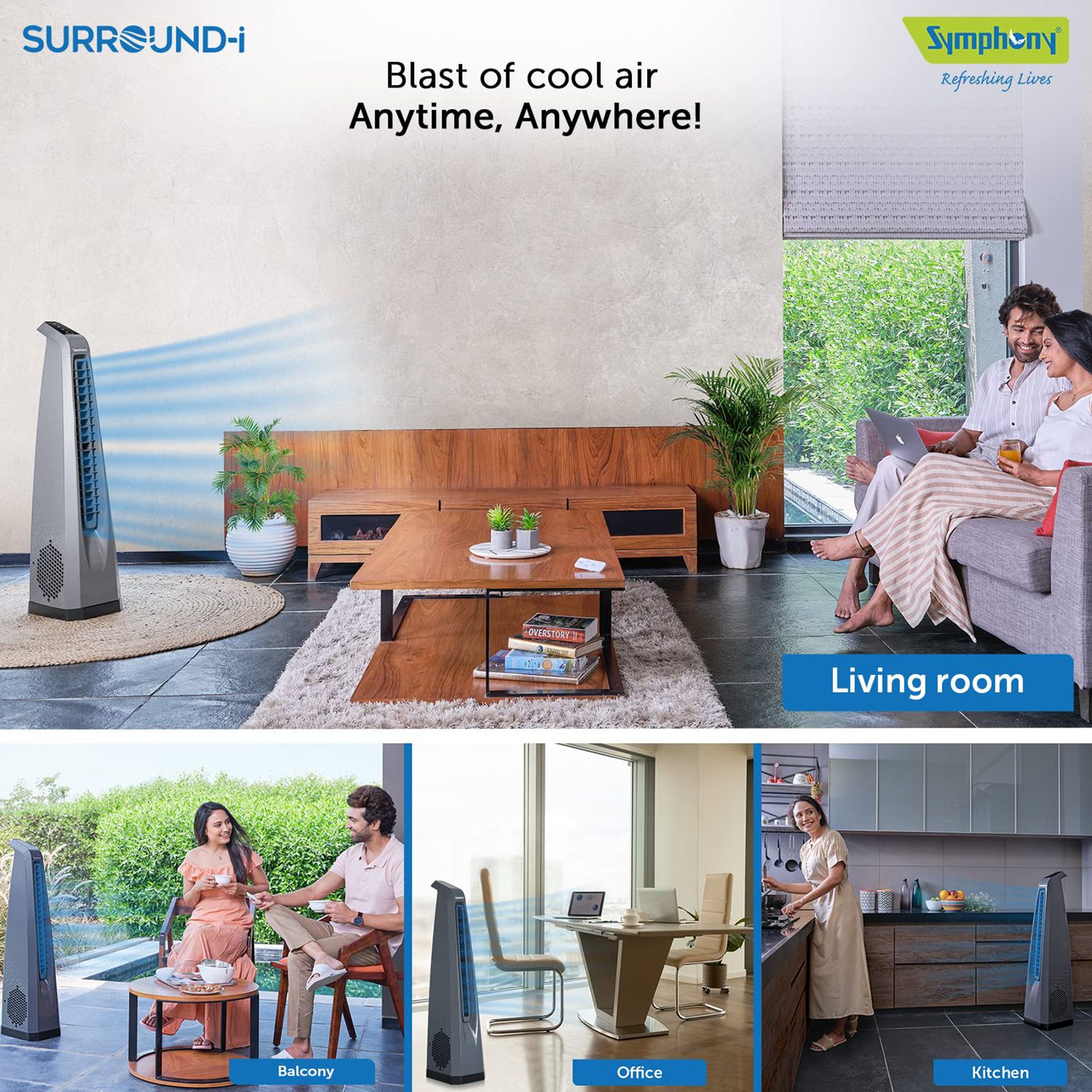 Symphony Surround-I Bladeless 25 ft Air Throw 650 m3/hr Air Delivery Tower Fan with Remote (Touchscreen Control Panel, Dark Grey)_16