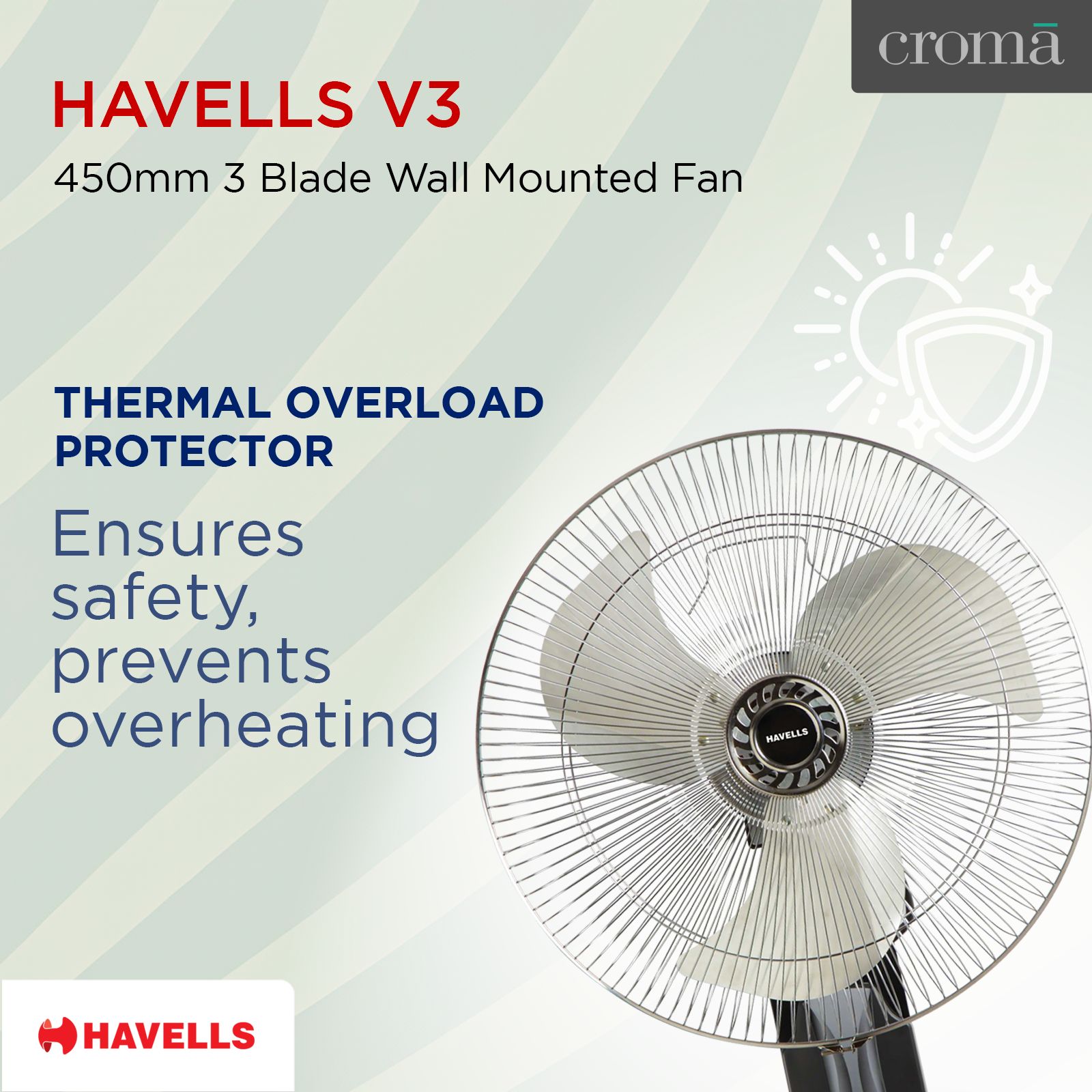 HAVELLS V3 450mm 3 Blade Thermal Overload Protector Wall Mounted Fan (Jerk Free Oscillation, Silver & Black) HAVELLS V3 450mm 3 Blade Thermal Overload Protector Wall Mounted Fan (Jerk Free Oscillation, Silver & Black)_7