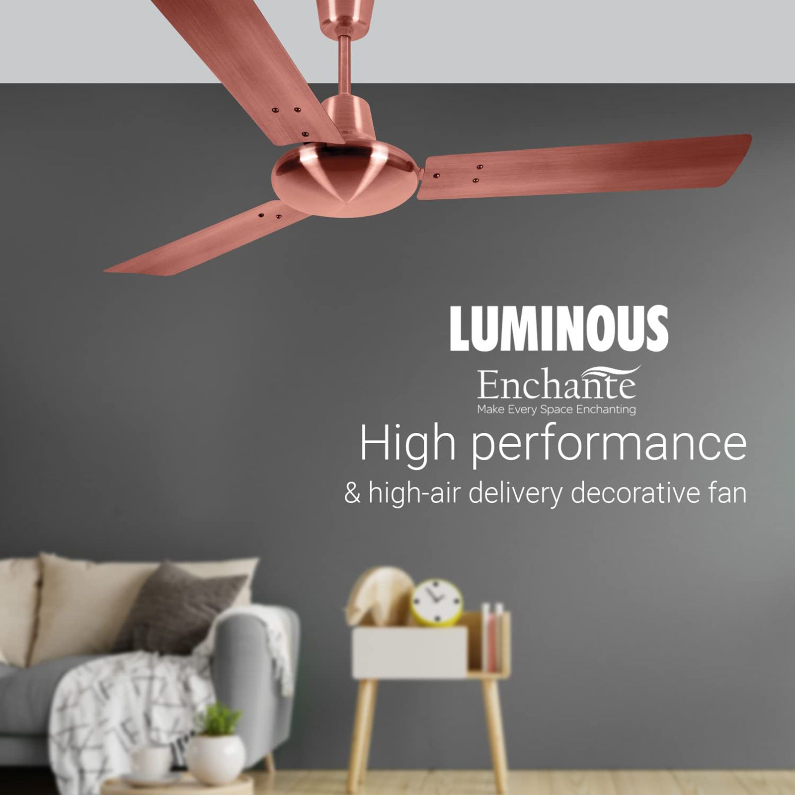 LUMINOUS Enchante 1200mm 3 Blade High Speed Ceiling Fan (Electroplated Finish, Antique Copper)_9