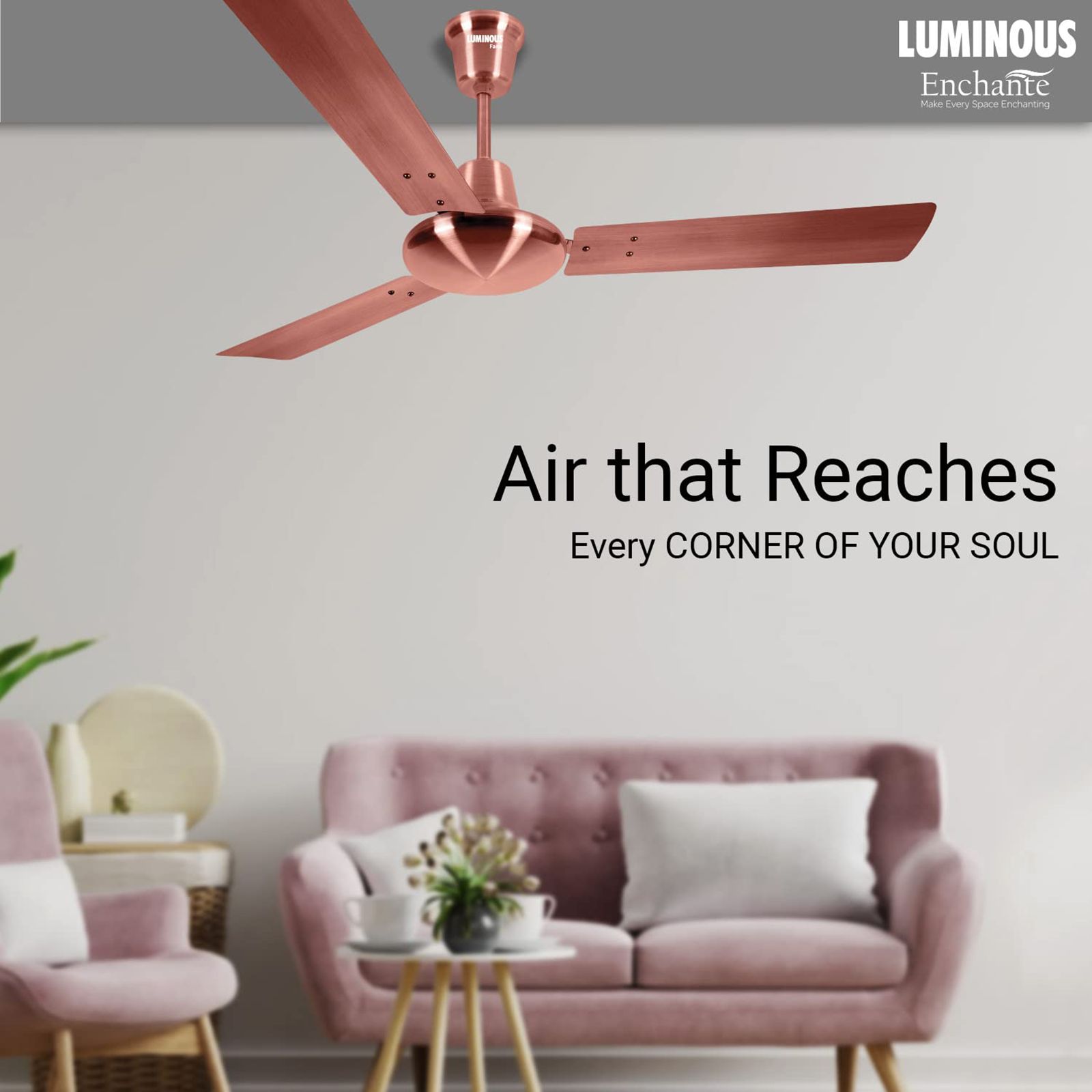 LUMINOUS Enchante 1200mm 3 Blade High Speed Ceiling Fan (Electroplated Finish, Antique Copper)_7