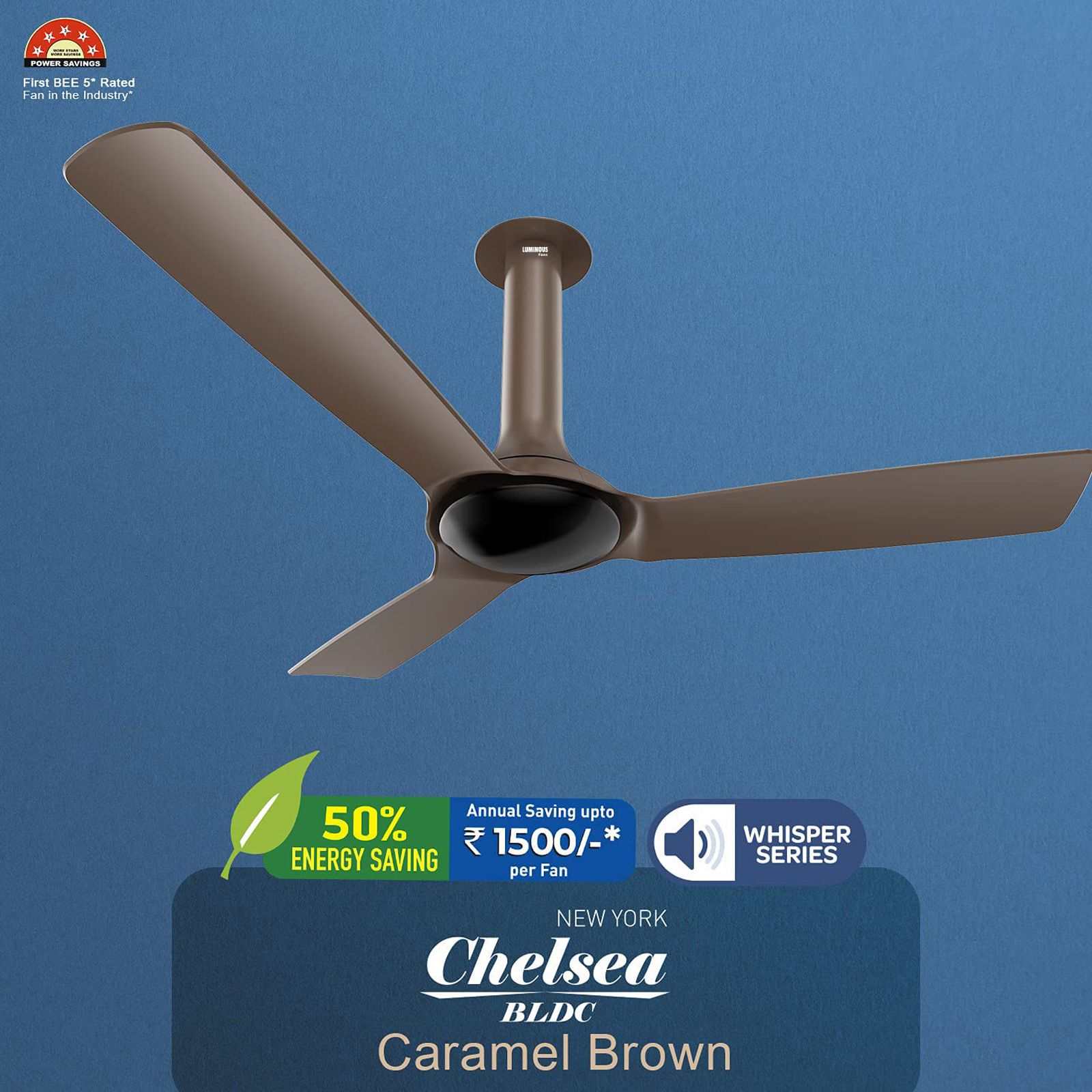 LUMINOUS New York Chelsea 5 Star 1200mm 3 Blade BLDC Motor Ceiling Fan with Remote (Energy Saving, Caramel Brown) LUMINOUS New York Chelsea 5 Star 1200mm 3 Blade BLDC Motor Ceiling Fan with Remote (Energy Saving, Caramel Brown)_5