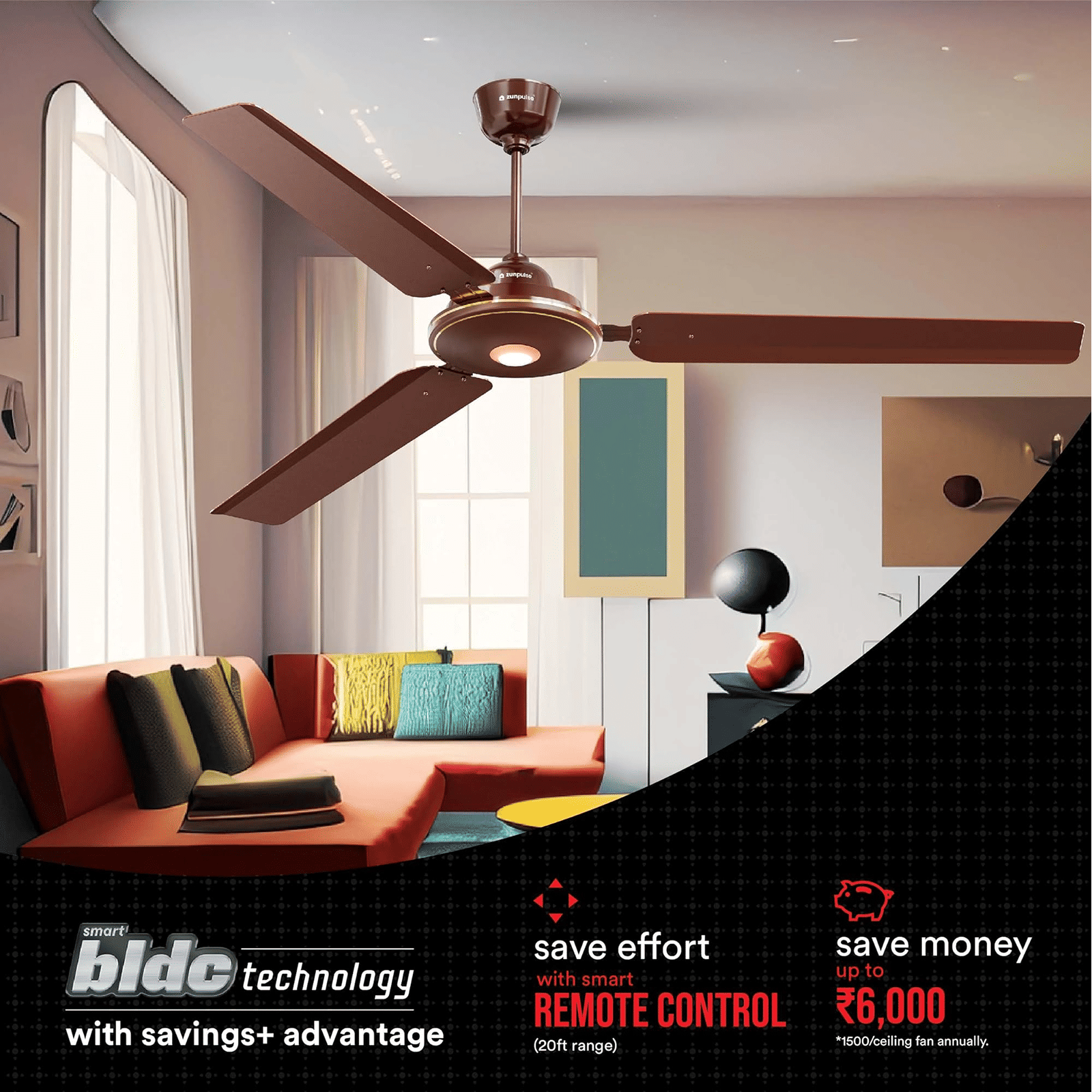 zunpulse Avian Plus 5 Star 1200mm 3 Blade BLDC Motor Ceiling Fan with Remote (Inverter Technology, Brown) zunpulse Avian Plus 5 Star 1200mm 3 Blade BLDC Motor Ceiling Fan with Remote (Inverter Technology, Brown)_6