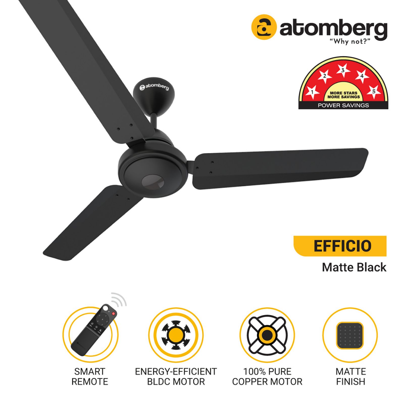 atomberg Efficio 5 Star 1200mm 3 Blade BLDC Motor Ceiling Fan with Remote (LED Indicator, Matt Black) atomberg Efficio 5 Star 1200mm 3 Blade BLDC Motor Ceiling Fan with Remote (LED Indicator, Matt Black)_8
