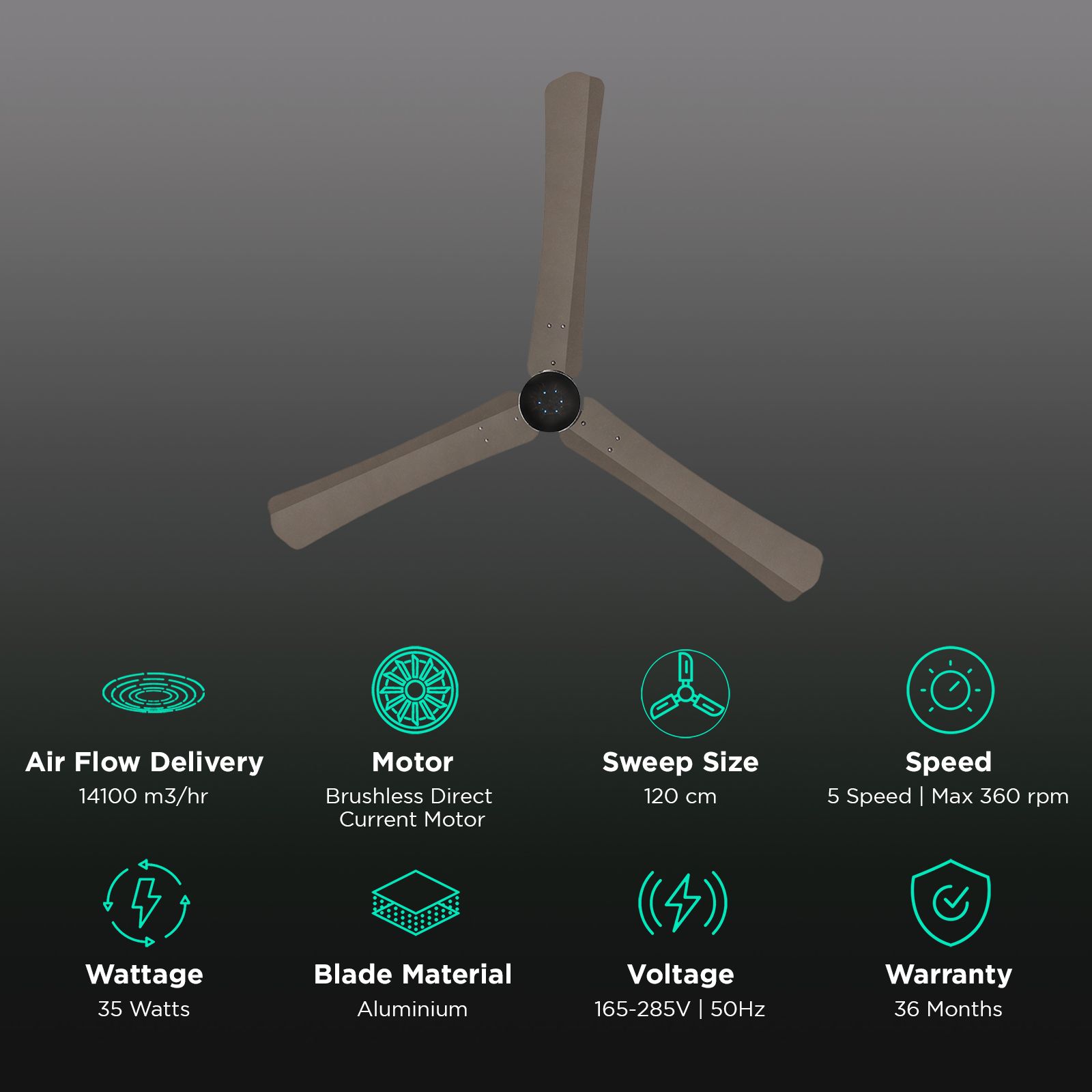 atomberg Renesa Plus 5 Star 1200mm 3 Blade BLDC Motor Ceiling Fan with Remote (LED Indicator, Earth Brown) atomberg Renesa Plus 5 Star 1200mm 3 Blade BLDC Motor Ceiling Fan with Remote (LED Indicator, Earth Brown)_3