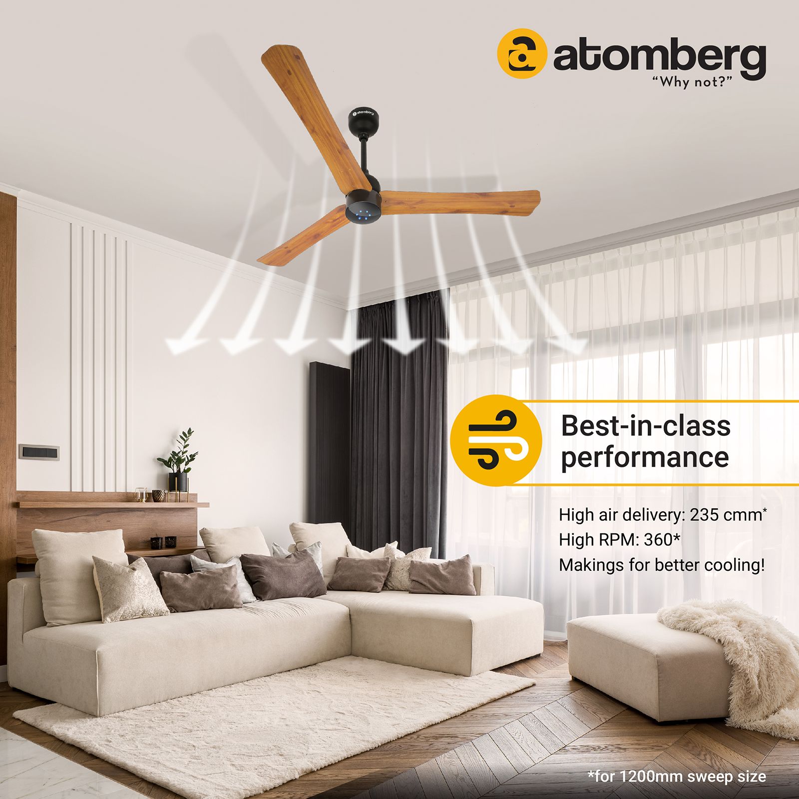 atomberg Renesa Plus 5 Star 1200mm 3 Blade BLDC Motor Ceiling Fan with Remote (LED Indicator, Golden Oakwood) atomberg Renesa Plus 5 Star 1200mm 3 Blade BLDC Motor Ceiling Fan with Remote (LED Indicator, Golden Oakwood)_5