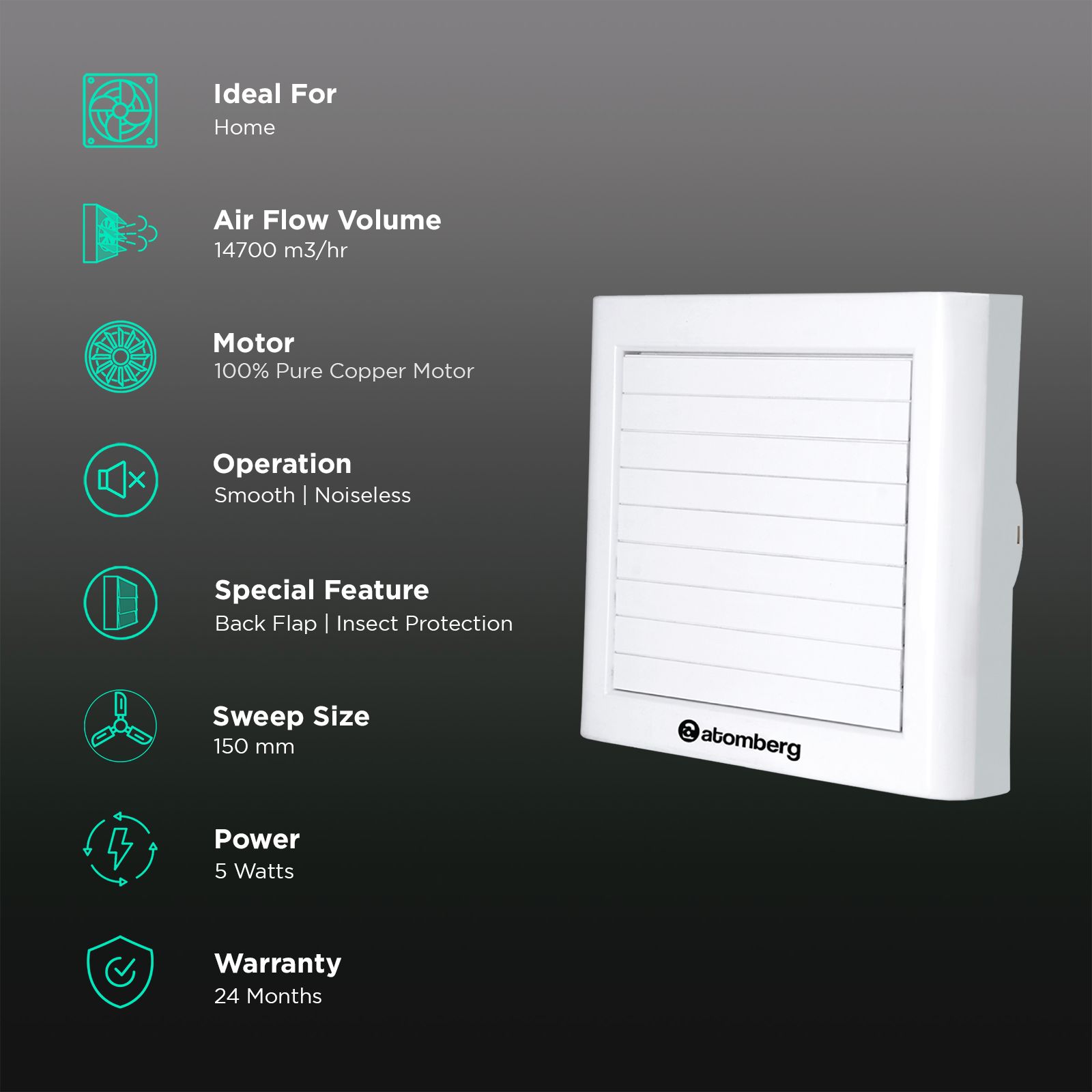 atomberg Efficio Plus 6 Inch 150mm Exhaust Fan with BLDC Motor (Silent Operation, White)_3