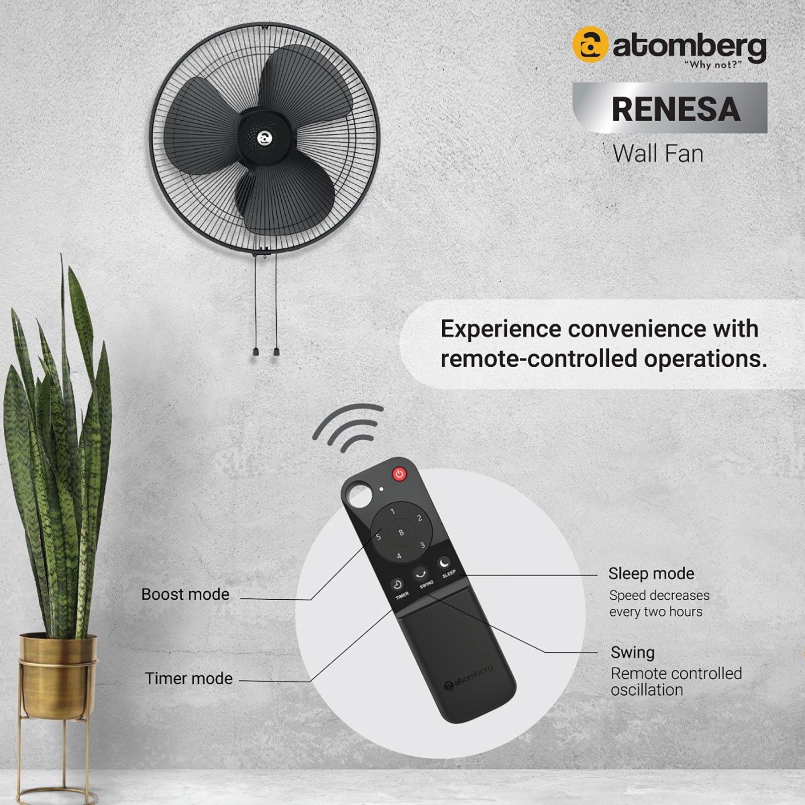 atomberg Renesa 5 Star 400mm 3 Blade BLDC Motor Wall Mounted Fans with Remote (Smooth Oscillation, Midnight Black) atomberg Renesa 5 Star 400mm 3 Blade BLDC Motor Wall Mounted Fans with Remote (Smooth Oscillation, Midnight Black)_8