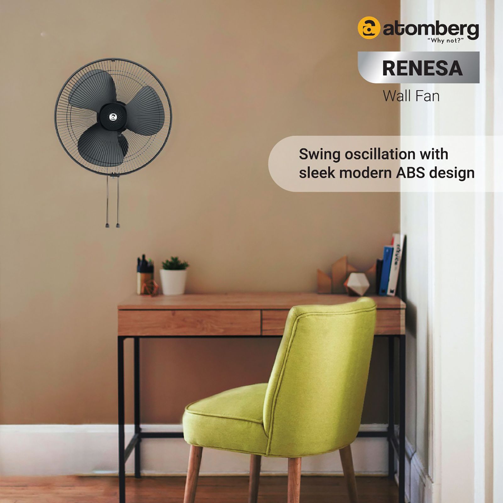 atomberg Renesa 5 Star 400mm 3 Blade BLDC Motor Wall Mounted Fans with Remote (Smooth Oscillation, Midnight Black) atomberg Renesa 5 Star 400mm 3 Blade BLDC Motor Wall Mounted Fans with Remote (Smooth Oscillation, Midnight Black)_6