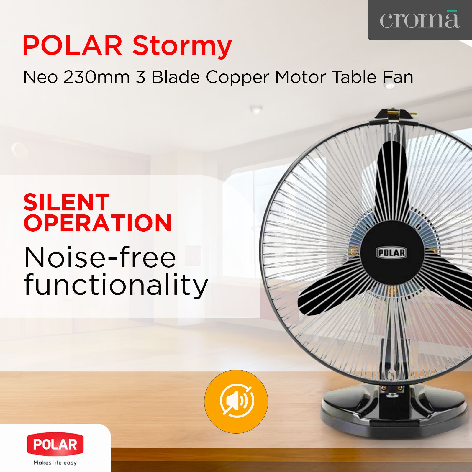 POLAR Stormy Neo 230mm 3 Blade Copper Motor Table Fan (Multi Utility, Black Chrome)_6