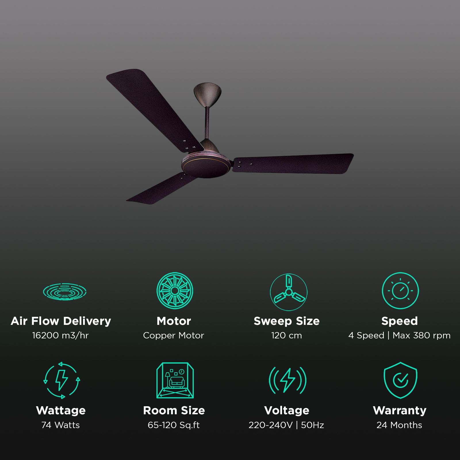 Crompton Jura Prime 1 Star 1200mm 3 Blade Copper Motor Ceiling Fan (Inverter Technology, Bakers Brown)_3