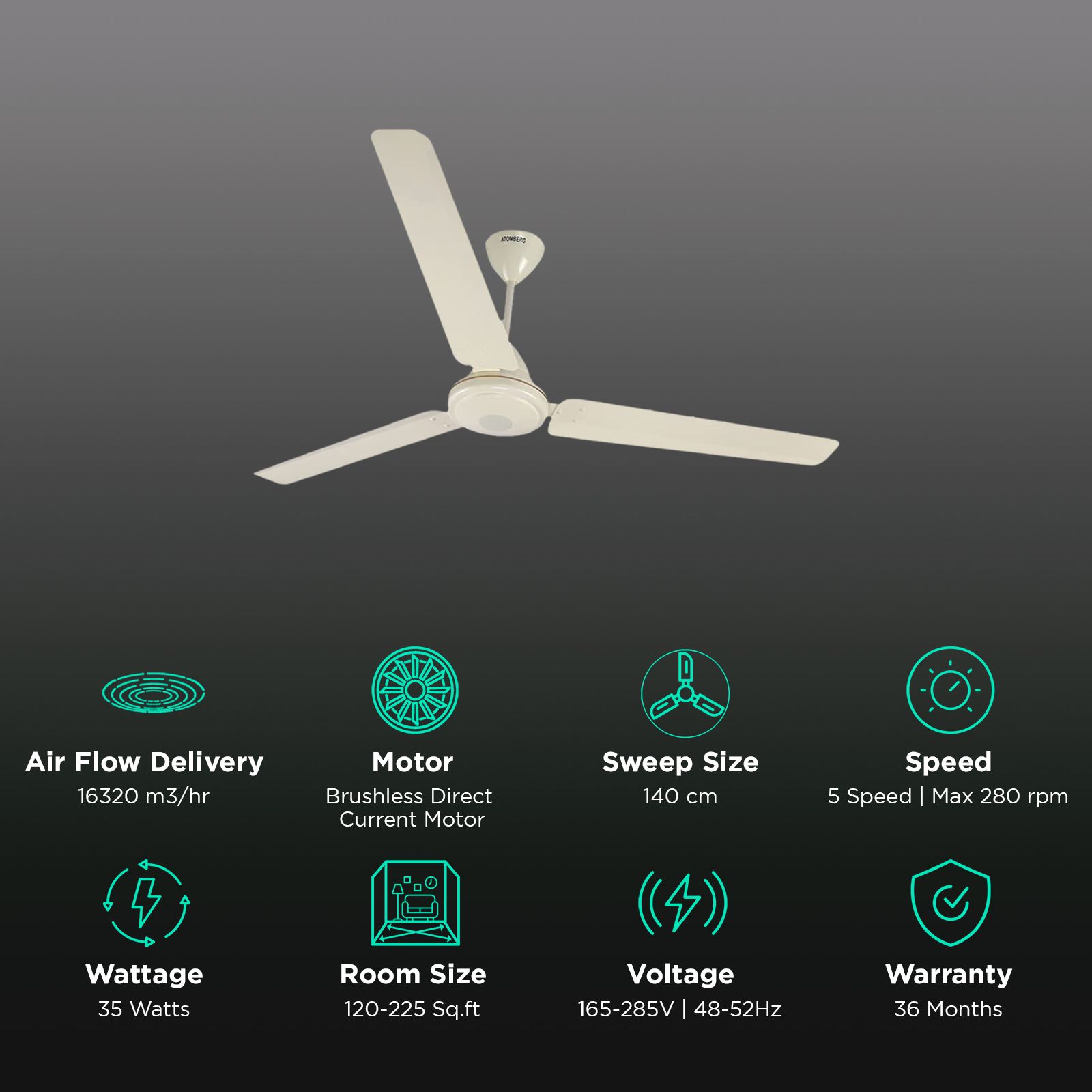 atomberg Efficio 5 Star 1400mm 3 Blade BLDC Motor Ceiling Fan with Remote (LED Indicator, Ivory) atomberg Efficio 5 Star 1400mm 3 Blade BLDC Motor Ceiling Fan with Remote (LED Indicator, Ivory)_3