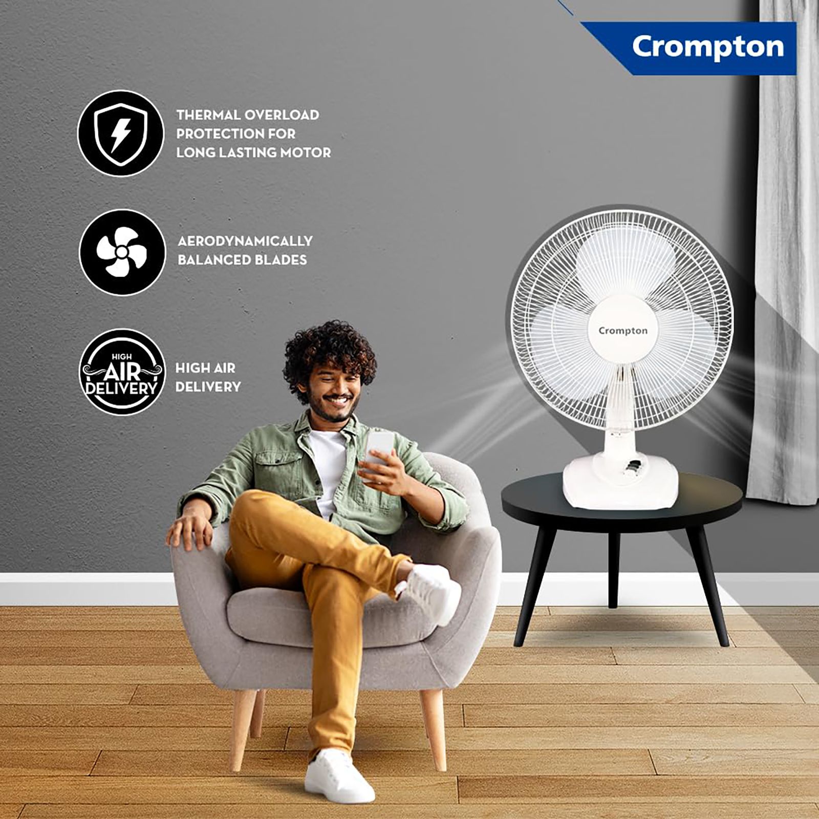 Crompton High Flo Wave Plus 400mm 3 Blade Copper Motor Table Fan (Aerodynamically Designed Blades, White) Crompton High Flo Wave Plus 400mm 3 Blade Copper Motor Table Fan (Aerodynamically Designed Blades, White)_6