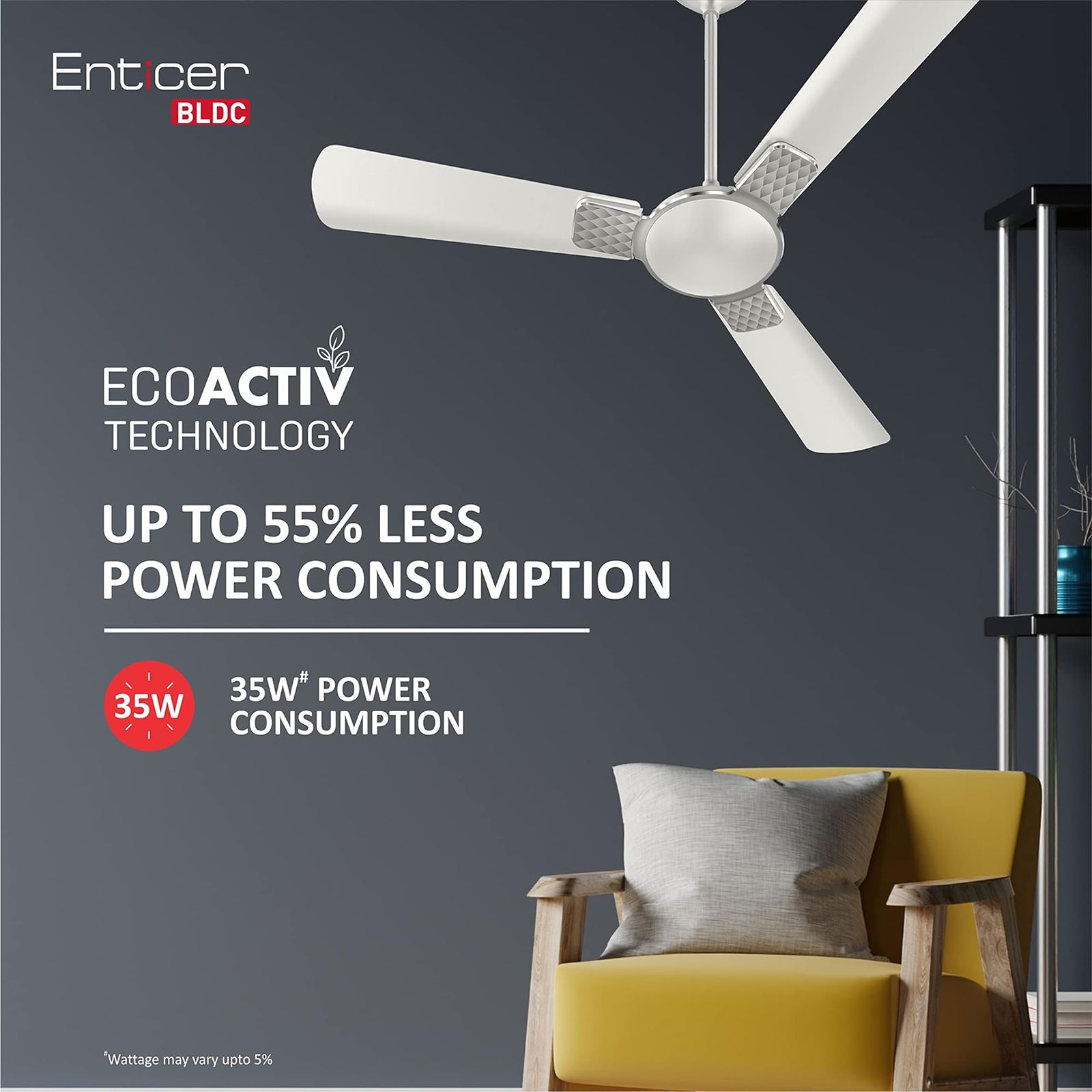 HAVELLS Enticer 5 Star 1200mm 3 Blade BLDC Motor Ceiling Fan with Remote (Dust Resistant, Pearl White Chrome) HAVELLS Enticer 5 Star 1200mm 3 Blade BLDC Motor Ceiling Fan with Remote (Dust Resistant, Pearl White Chrome)_5