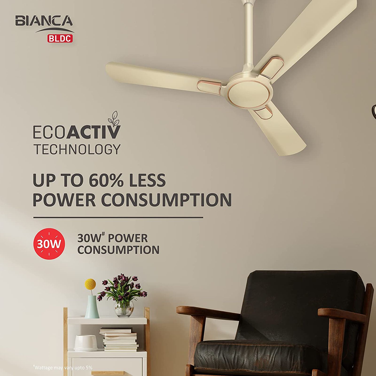 HAVELLS Bianca 5 Star 1200mm 3 Blade BLDC Motor Ceiling Fan with Remote (High Air Thrust, Gold Mist)_7