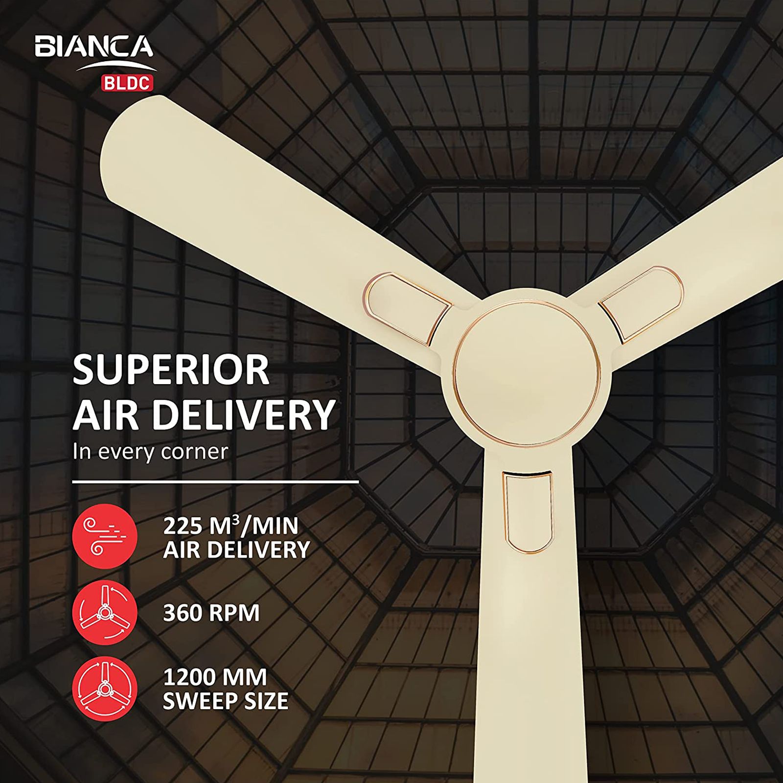 HAVELLS Bianca 5 Star 1200mm 3 Blade BLDC Motor Ceiling Fan with Remote (High Air Thrust, Gold Mist)_11
