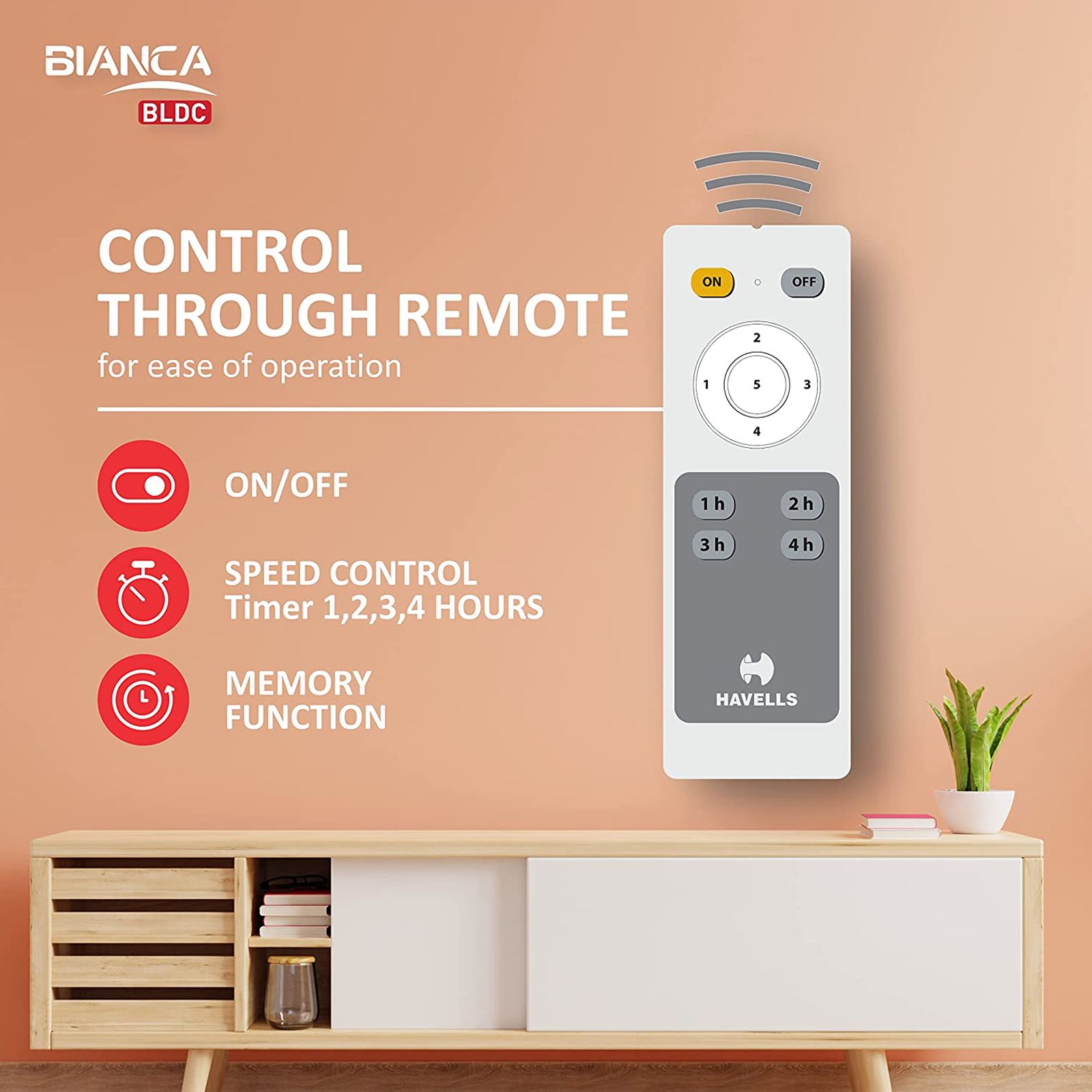 HAVELLS Bianca 5 Star 1200mm 3 Blade BLDC Motor Ceiling Fan with Remote (High Air Thrust, Gold Mist)_12