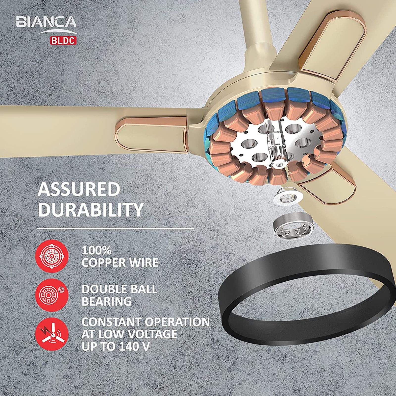 HAVELLS Bianca 5 Star 1200mm 3 Blade BLDC Motor Ceiling Fan with Remote (High Air Thrust, Gold Mist)_5