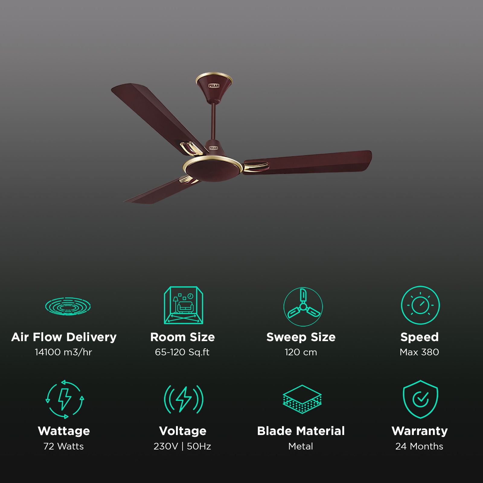 POLAR Corvette Core 1 Star 1200mm 3 Blade Noiseless Operation Ceiling Fan (Metallic Contrast Blade Trim, Brown) POLAR Corvette Core 1 Star 1200mm 3 Blade Noiseless Operation Ceiling Fan (Metallic Contrast Blade Trim, Brown)_3