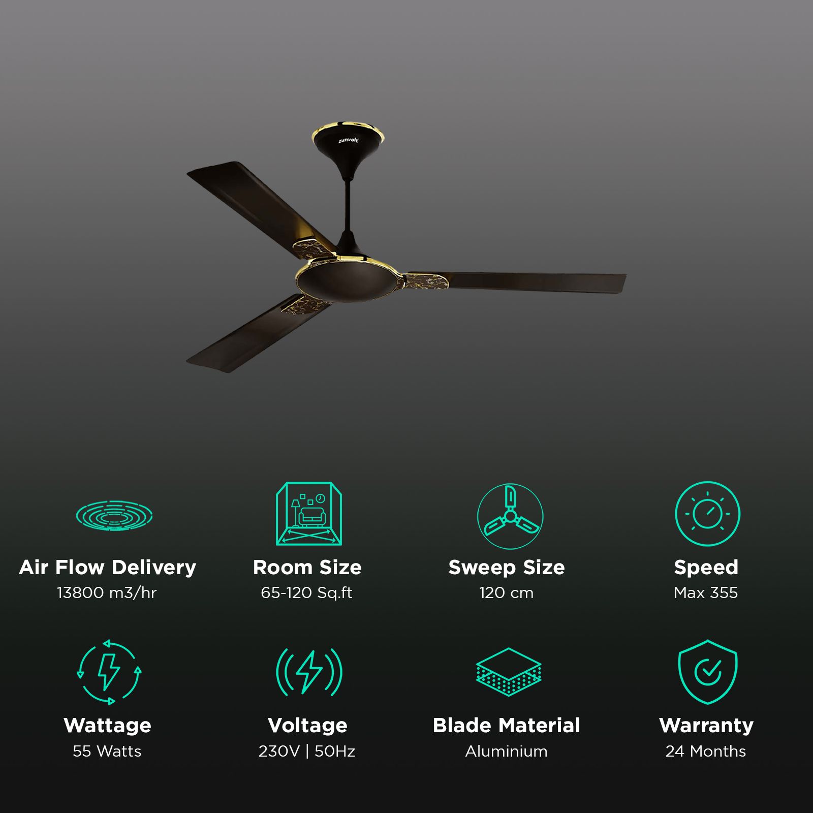 zunpulse Shimmer 1200mm 3 Blade High Grade Copper Ceiling Fan (Noiseless Operation, Smokey Brown) zunpulse Shimmer 1200mm 3 Blade High Grade Copper Ceiling Fan (Noiseless Operation, Smokey Brown)_3