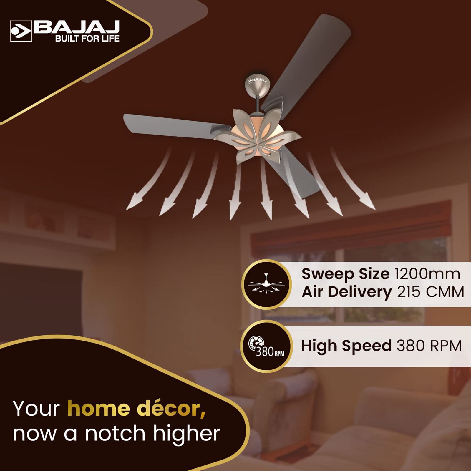 BAJAJ Floweret EE 1 Star 1200mm 3 Blade Anti Bacterial Ceiling Fan (Easy to Clean, Chocolate Brown) BAJAJ Floweret EE 1 Star 1200mm 3 Blade Anti Bacterial Ceiling Fan (Easy to Clean, Chocolate Brown)_7