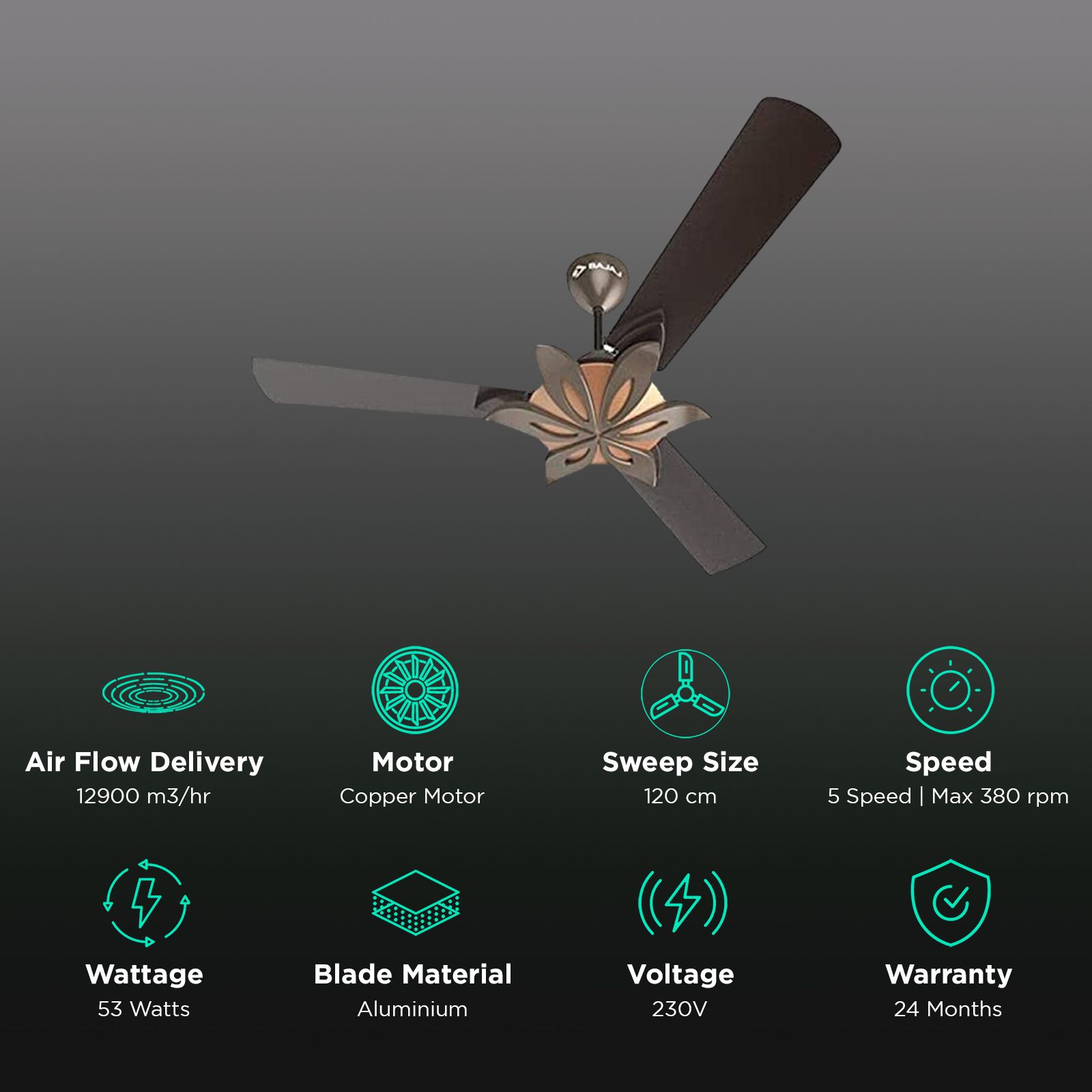 BAJAJ Floweret EE 1 Star 1200mm 3 Blade Anti Bacterial Ceiling Fan (Easy to Clean, Chocolate Brown) BAJAJ Floweret EE 1 Star 1200mm 3 Blade Anti Bacterial Ceiling Fan (Easy to Clean, Chocolate Brown)_3