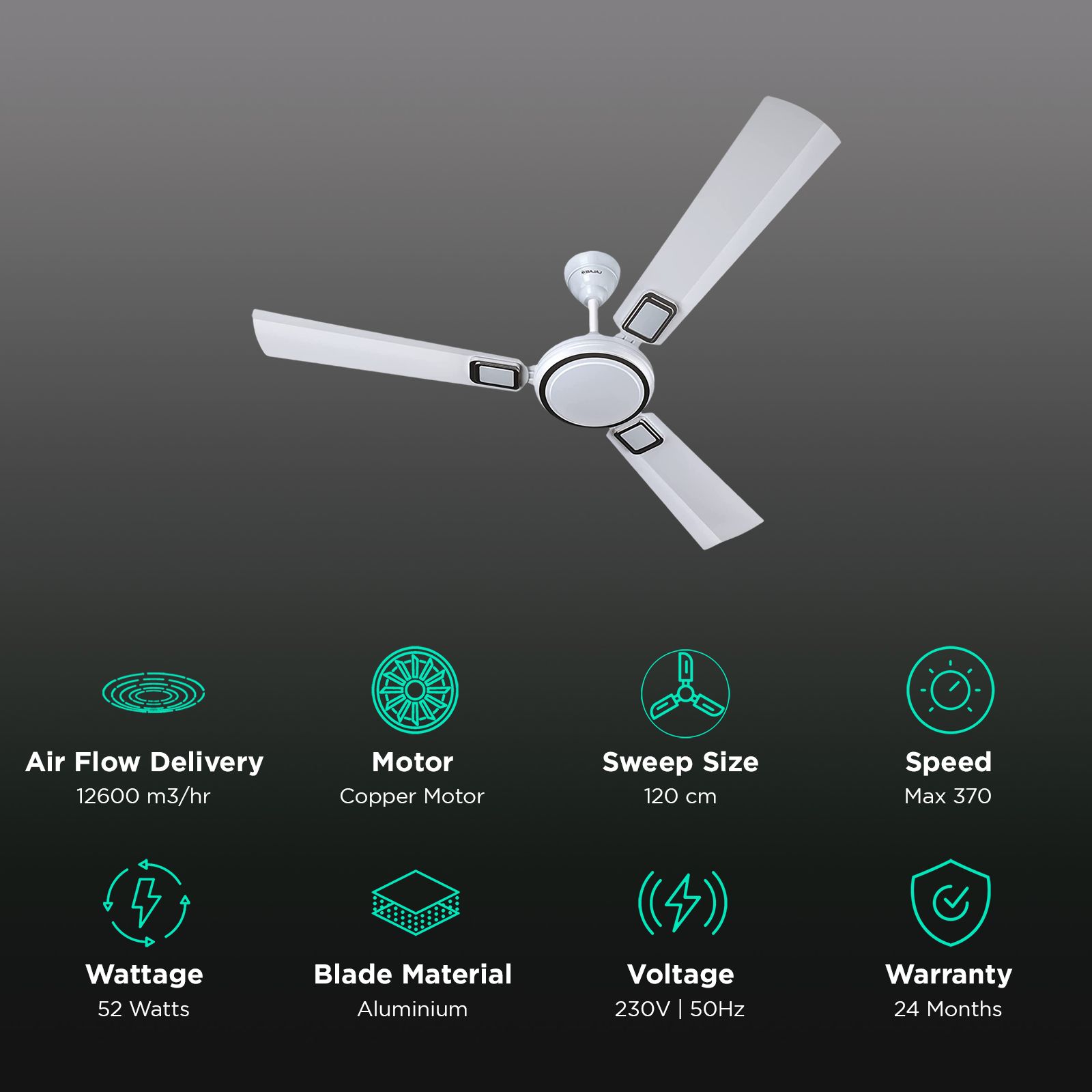 BAJAJ Grace Neo BBD EE 1 Star 1200mm 3 Blade Anti Corrosive Ceiling Fan (Energy Efficient, Moonlight White) BAJAJ Grace Neo BBD EE 1 Star 1200mm 3 Blade Anti Corrosive Ceiling Fan (Energy Efficient, Moonlight White)_3