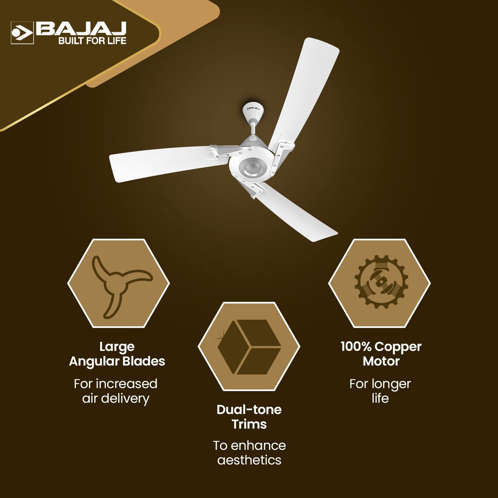 BAJAJ Euro Prime EE 1 Star 1200mm 3 Blade Silent Operation Ceiling Fan (Anti Bacterial, White & Silver) BAJAJ Euro Prime EE 1 Star 1200mm 3 Blade Silent Operation Ceiling Fan (Anti Bacterial, White & Silver)_12