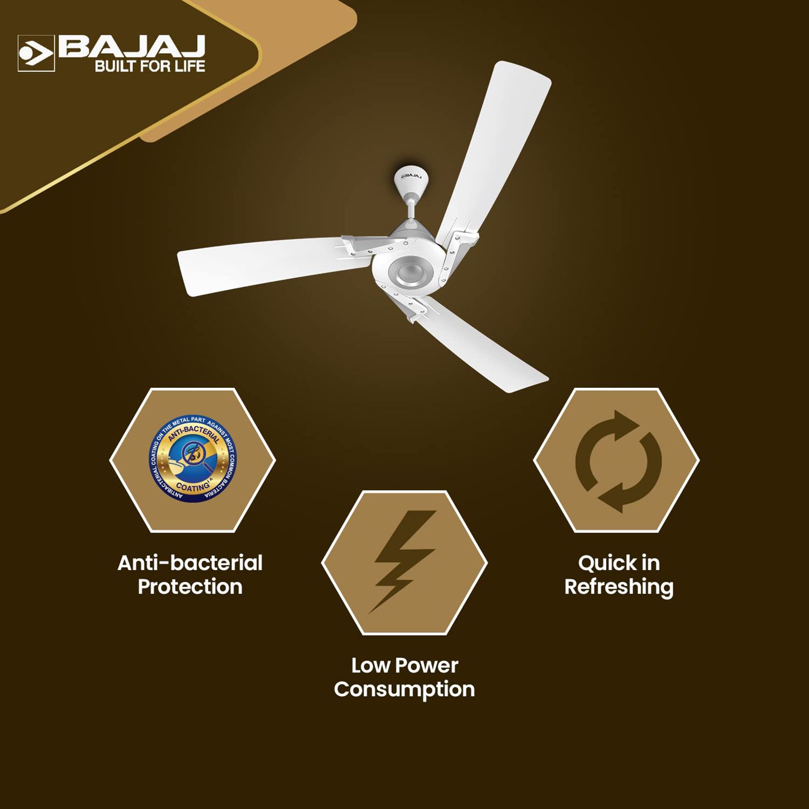 BAJAJ Euro Prime EE 1 Star 1200mm 3 Blade Silent Operation Ceiling Fan (Anti Bacterial, White & Silver) BAJAJ Euro Prime EE 1 Star 1200mm 3 Blade Silent Operation Ceiling Fan (Anti Bacterial, White & Silver)_13