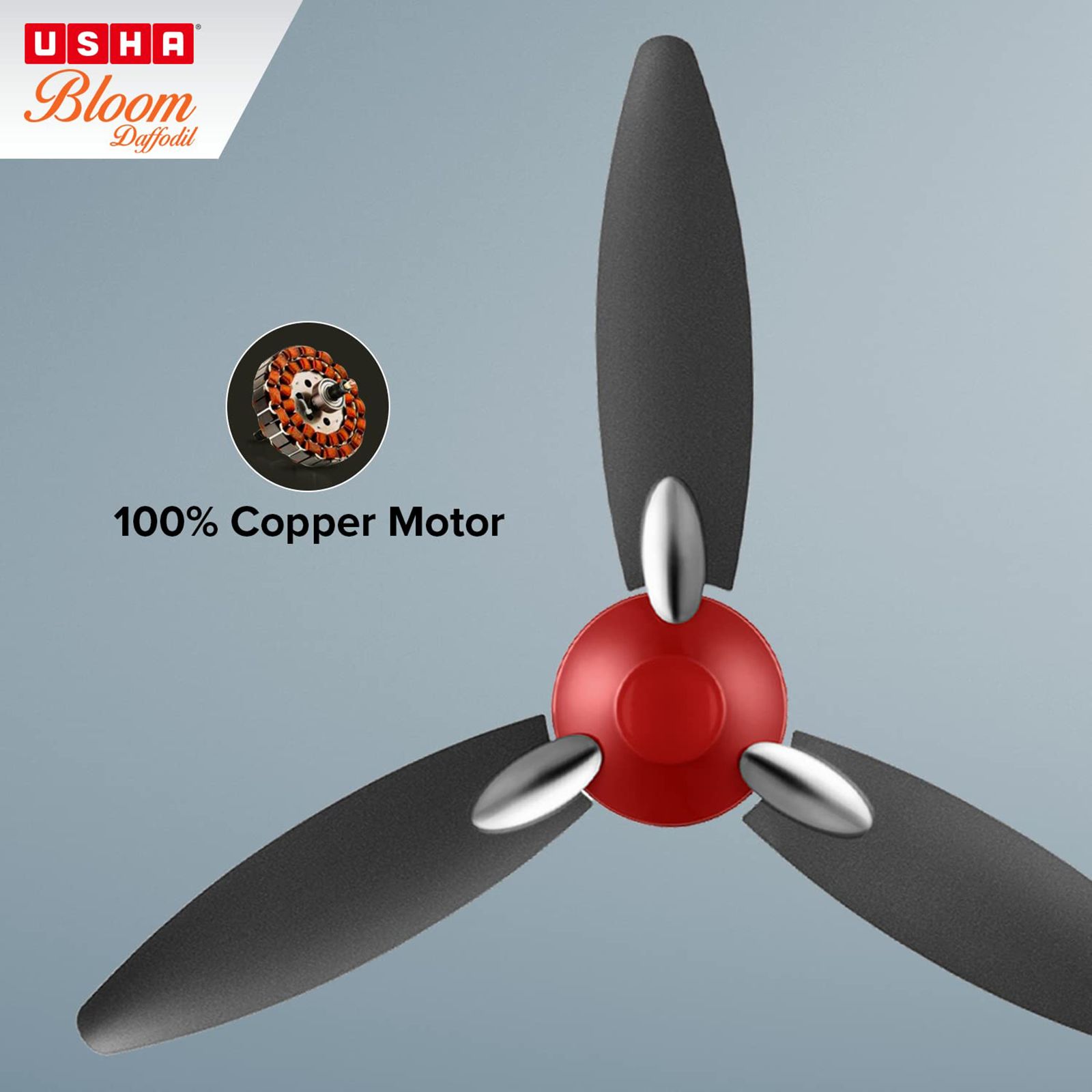 USHA Bloom Daffodil 1 Star 1250mm 3 Blade Electroplated Finish Ceiling Fan (Dust Resistant, Red & Black) USHA Bloom Daffodil 1 Star 1250mm 3 Blade Electroplated Finish Ceiling Fan (Dust Resistant, Red & Black)_7