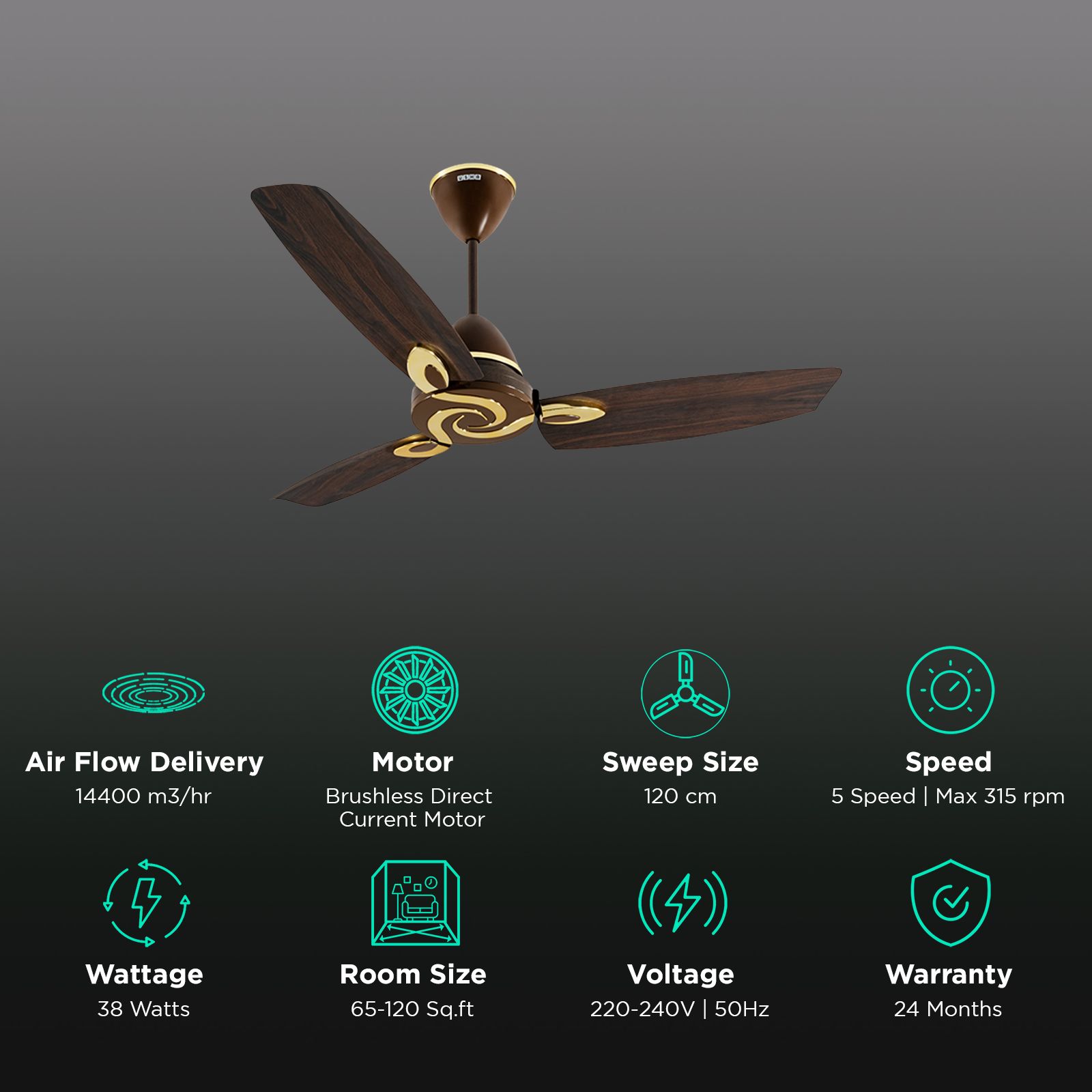 USHA Lambda 5 Star 1200mm 3 Blade BLDC Motor Ceiling Fan with Remote (Dust & Oil Resistant, Terra Brown) USHA Lambda 5 Star 1200mm 3 Blade BLDC Motor Ceiling Fan with Remote (Dust & Oil Resistant, Terra Brown)_3