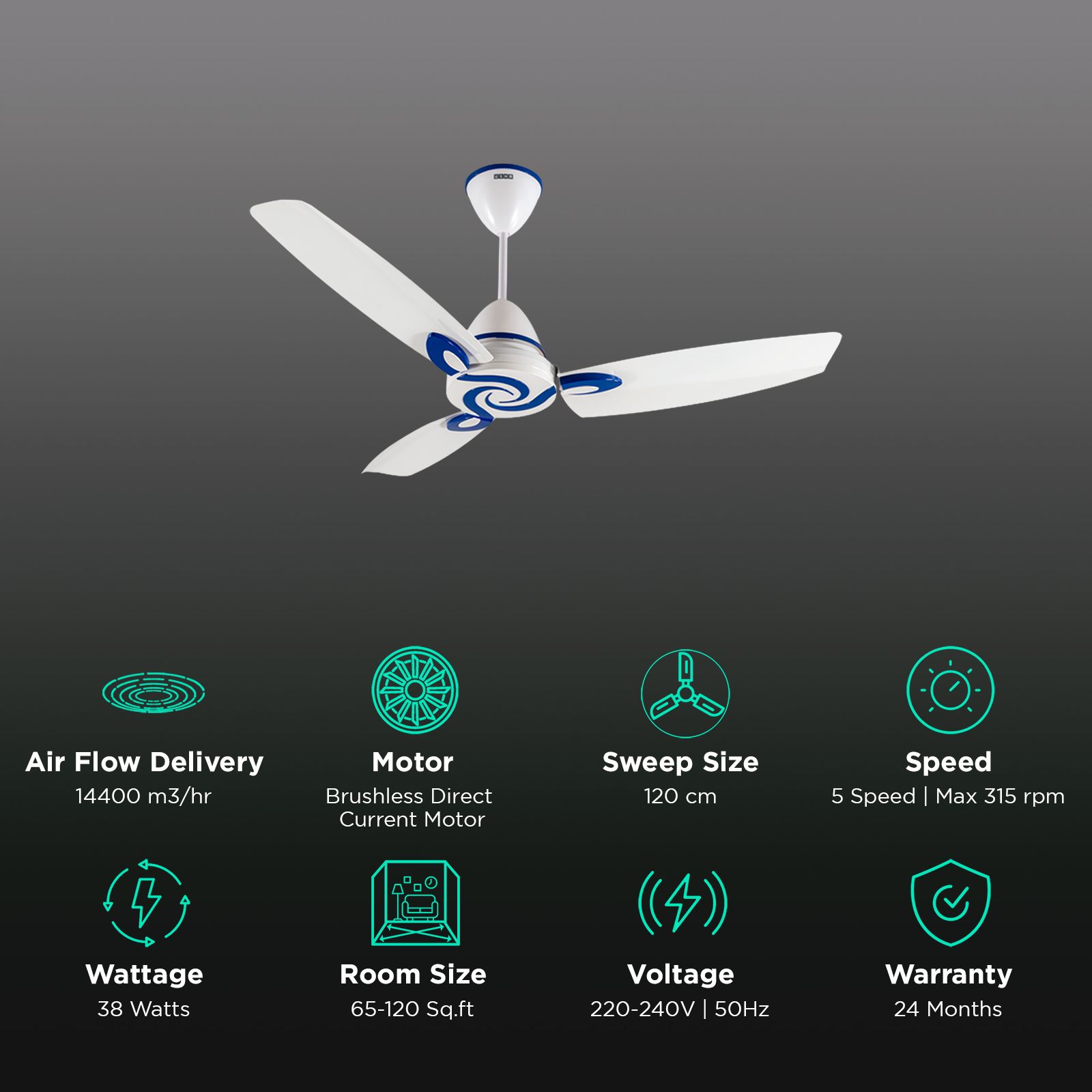 USHA Lambda 5 Star 1200mm 3 Blade BLDC Motor Ceiling Fan with Remote (Dust & Oil Resistant, White) USHA Lambda 5 Star 1200mm 3 Blade BLDC Motor Ceiling Fan with Remote (Dust & Oil Resistant, White)_3