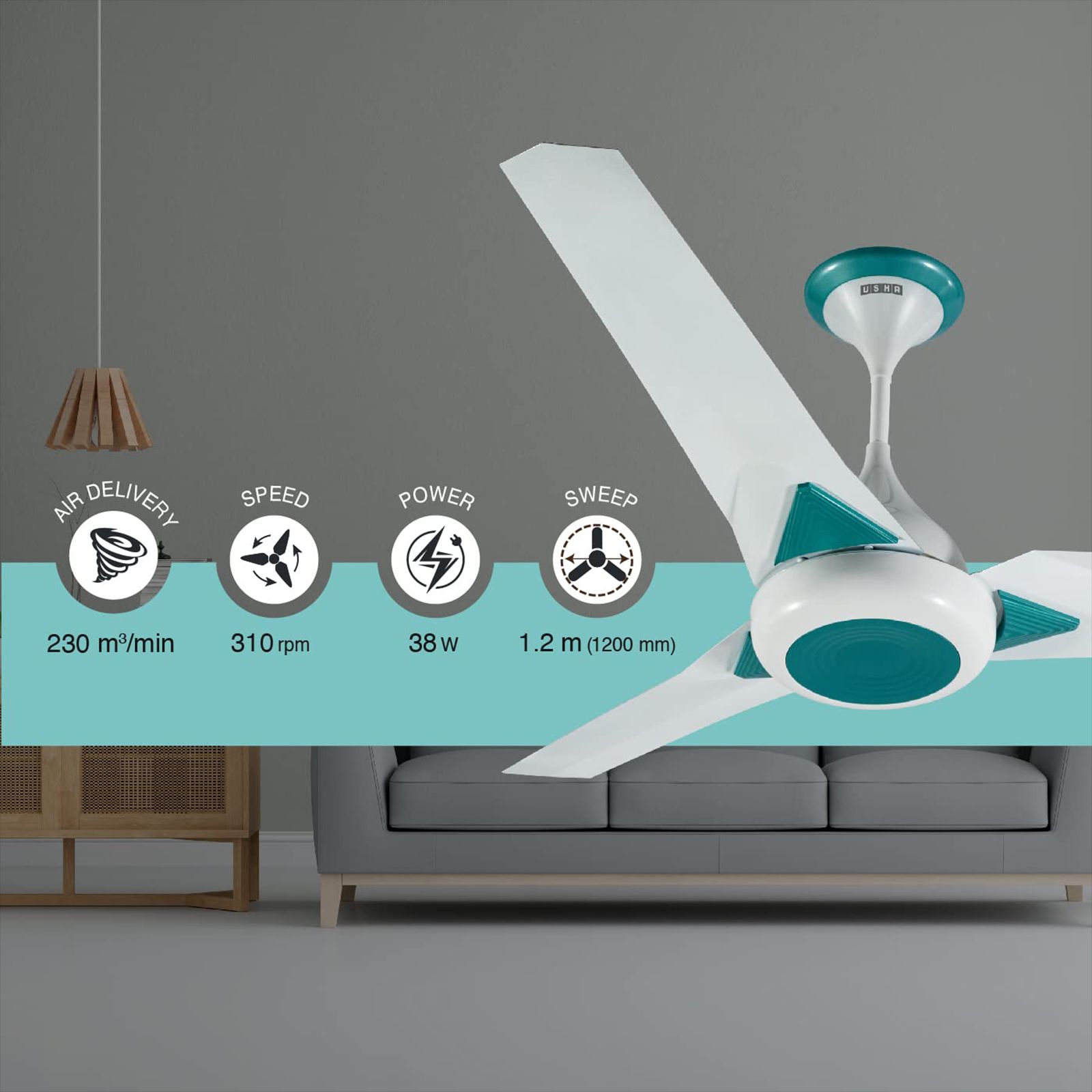 USHA Upsilon Plus 5 Star 1200mm 3 Blade BLDC Motor Ceiling Fan with Remote (Whisper Quiet Operation, White)_7