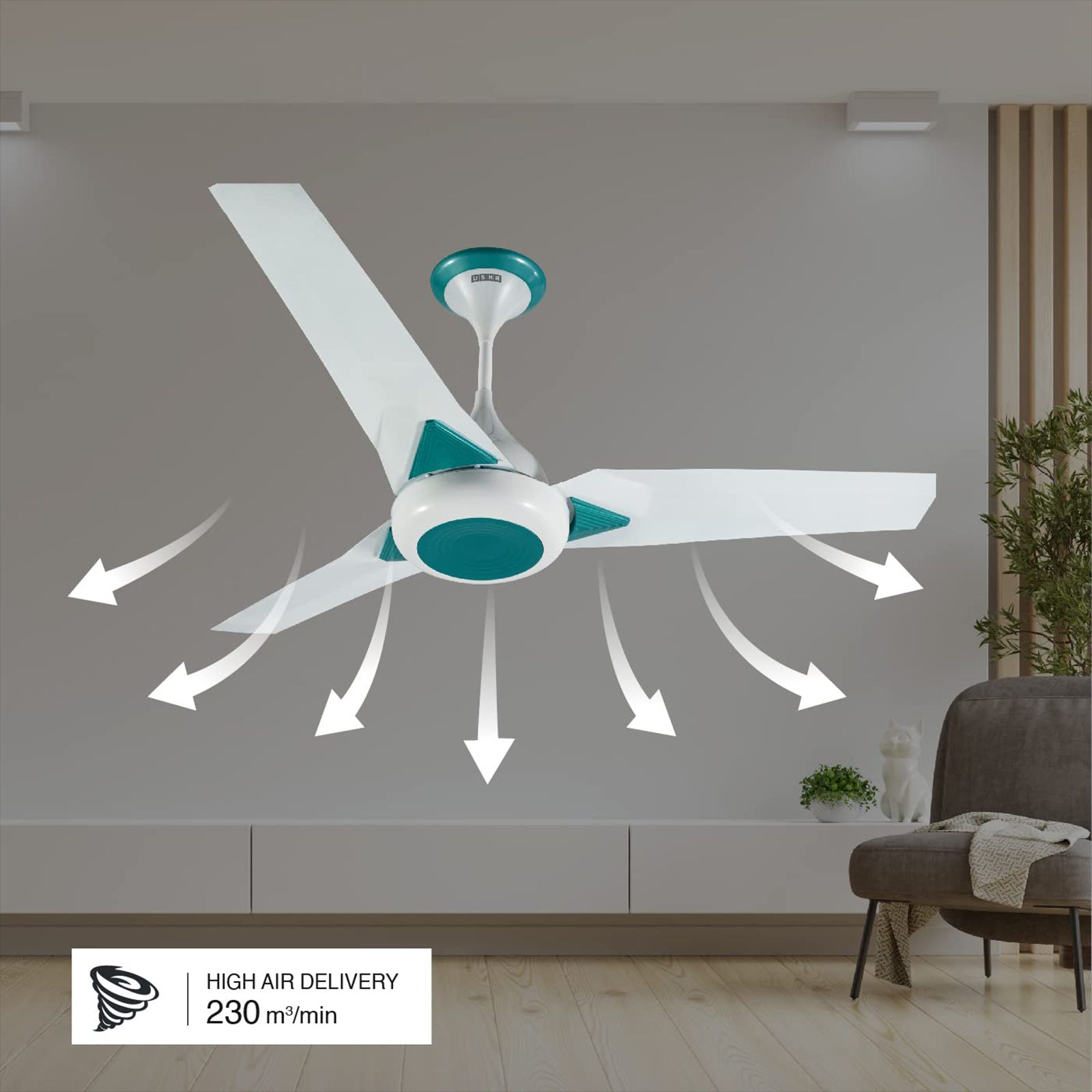 USHA Upsilon Plus 5 Star 1200mm 3 Blade BLDC Motor Ceiling Fan with Remote (Whisper Quiet Operation, White)_8