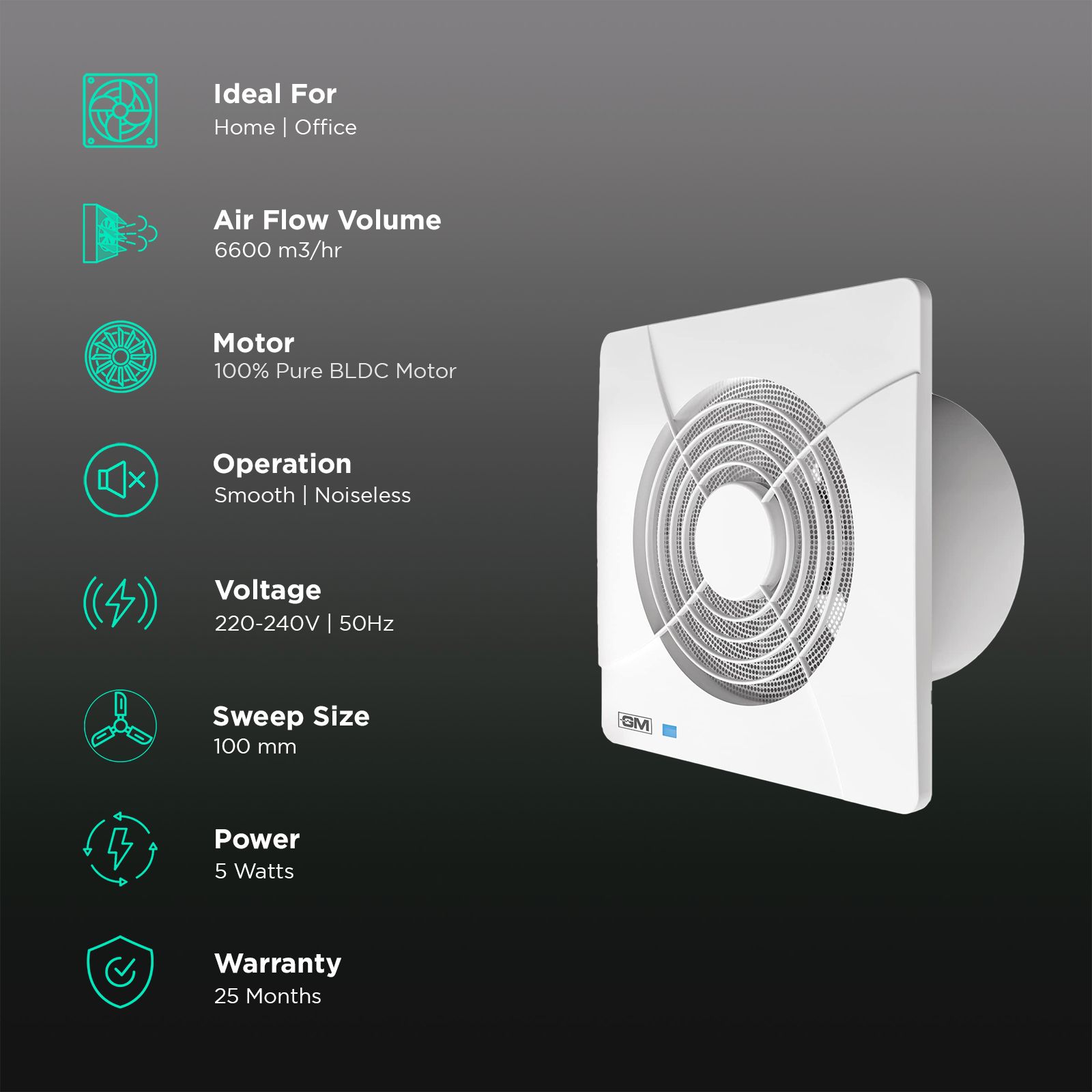 GM Clean'o 4 Inch 100mm Exhaust Fan with BLDC Motor (Noiseless Operation, White) GM Clean'o 4 Inch 100mm Exhaust Fan with BLDC Motor (Noiseless Operation, White)_3