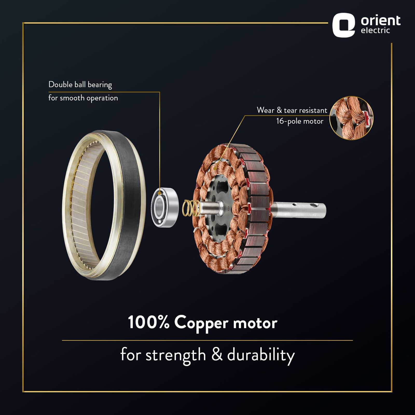 Orient Wendy 5 Star 1200mm 3 Blade High Speed Ceiling Fan (Rust Resistant, Black & Gold)_5