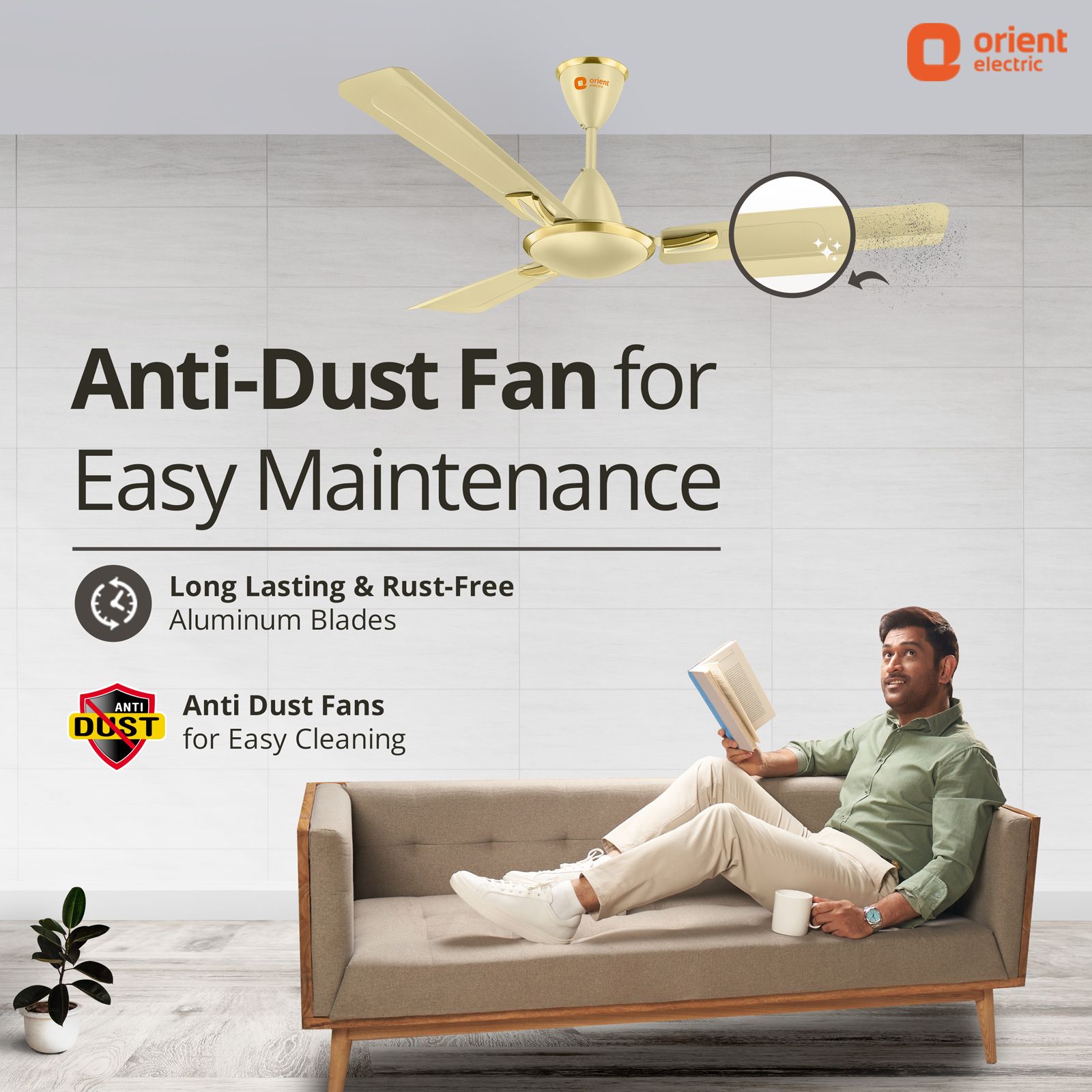 Orient Gratia 1 Star 1200mm 3 Blade High Performance Ceiling Fan (Double Ball Bearing, Metalic Ivory)_8