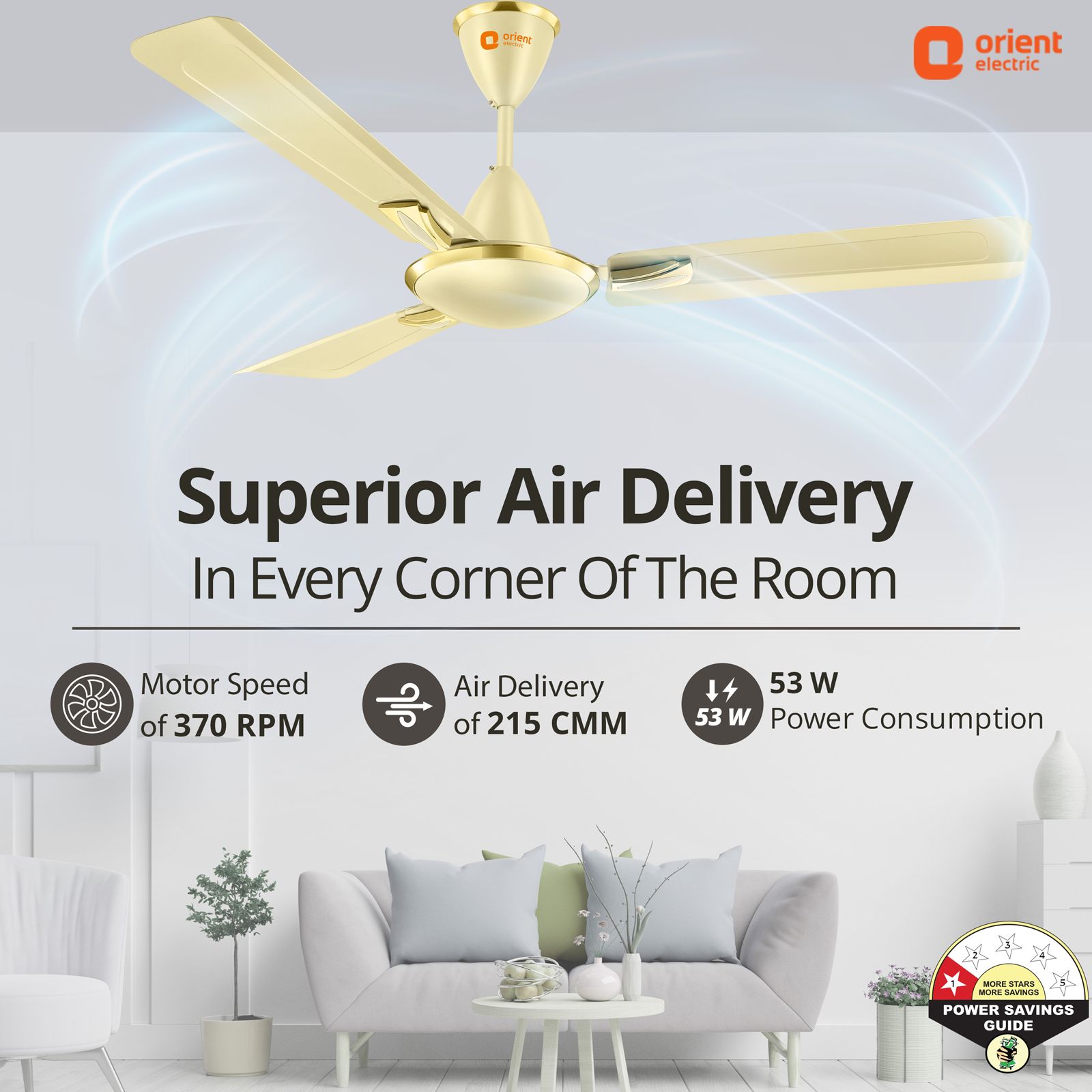 Orient Gratia 1 Star 1200mm 3 Blade High Performance Ceiling Fan (Double Ball Bearing, Metalic Ivory)_10