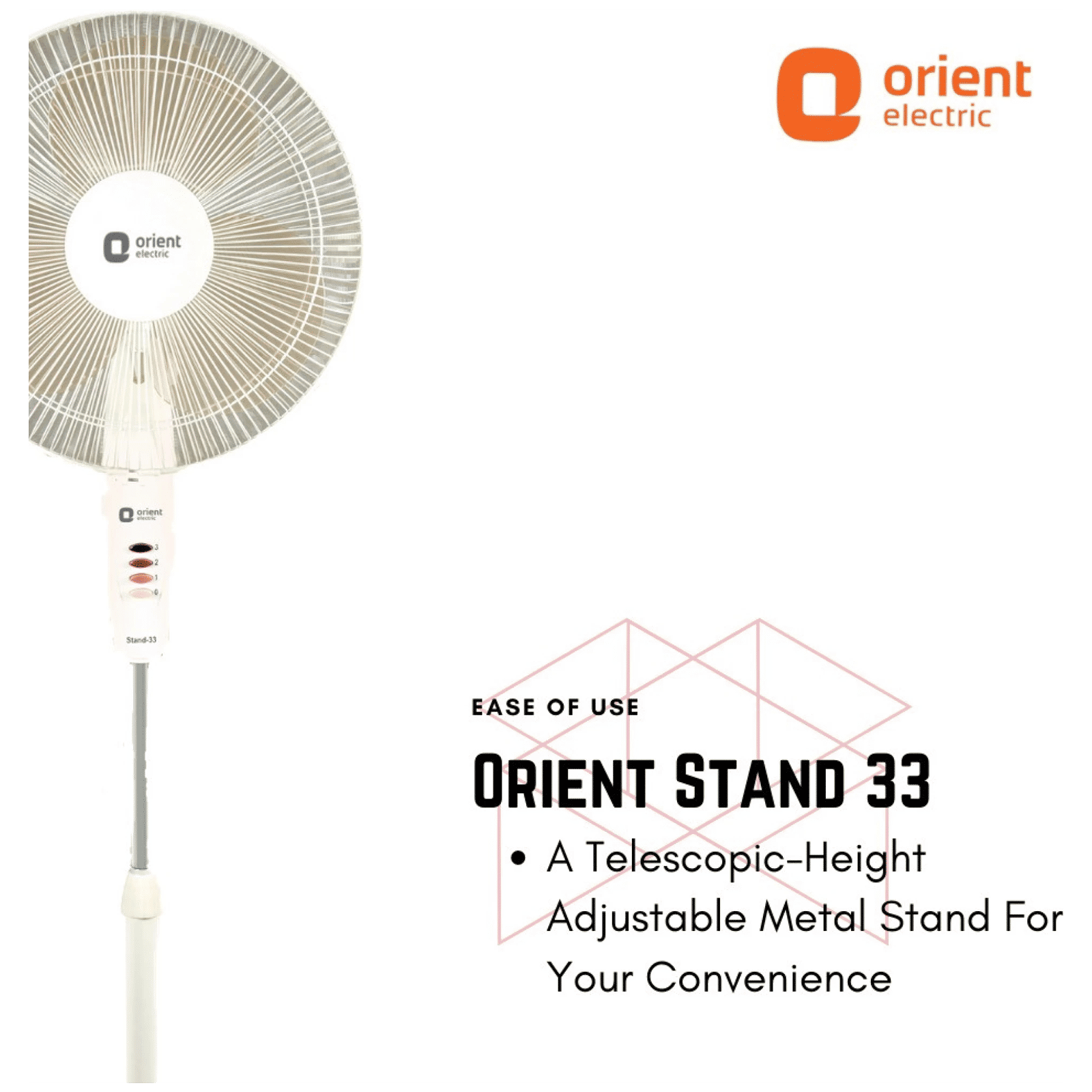 Orient Stand 33 400mm 3 Blade Adjustable Height Pedestal Fan with Remote (Aerodynamically Designed, White) Orient Stand 33 400mm 3 Blade Adjustable Height Pedestal Fan with Remote (Aerodynamically Designed, White)_4