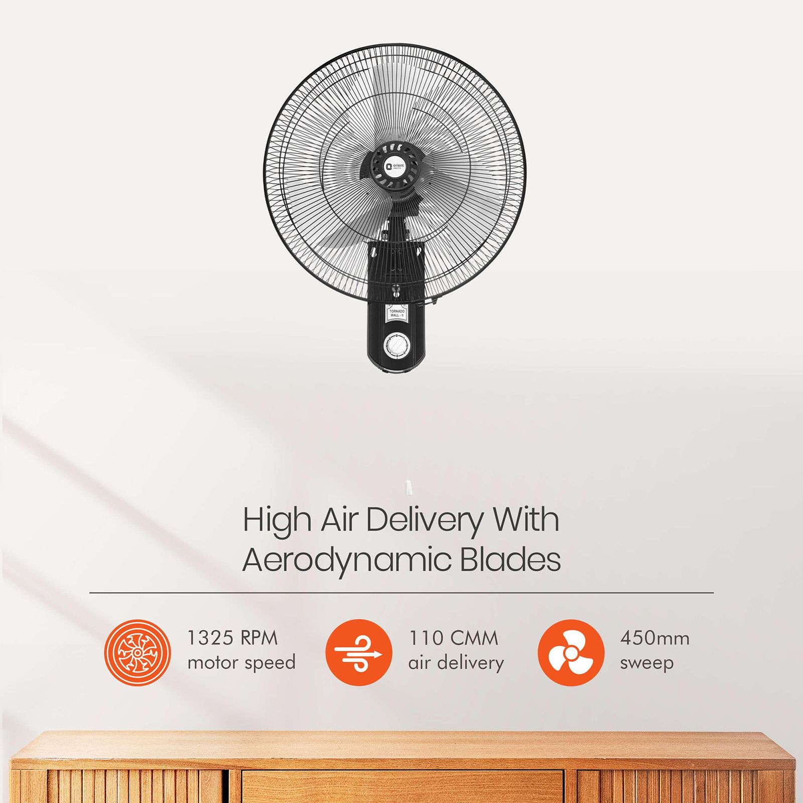 Orient Tornado II 450mm 3 Blade High Speed Wall Mounted Fan (Inverter Technology, Black)_10
