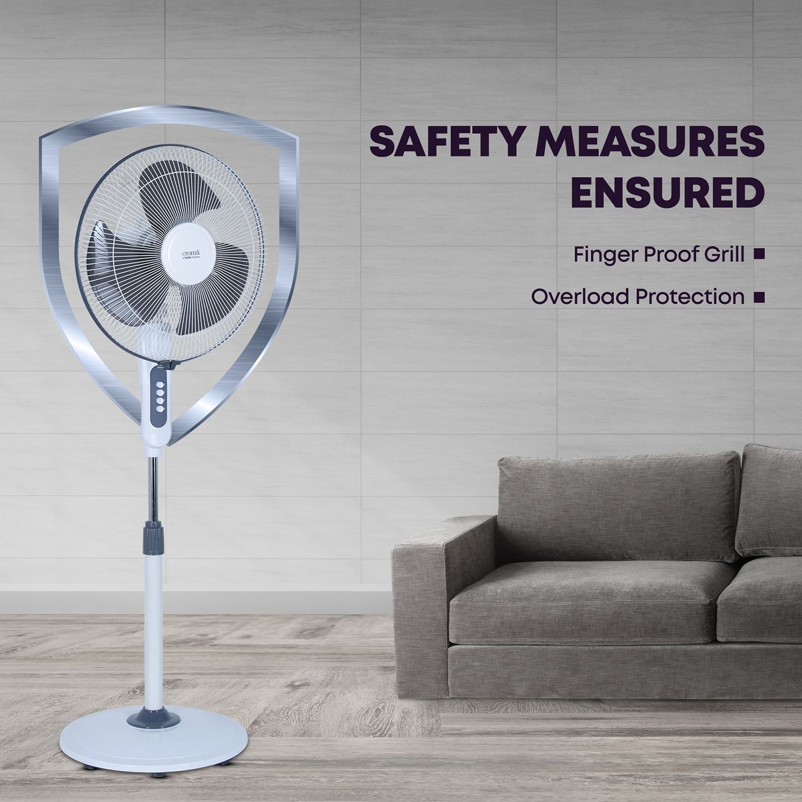 Croma 385mm 3 Blade Silent Operation Pedestal Fan (Powerful & Durable, Grey) Croma 385mm 3 Blade Silent Operation Pedestal Fan (Powerful & Durable, Grey)_14