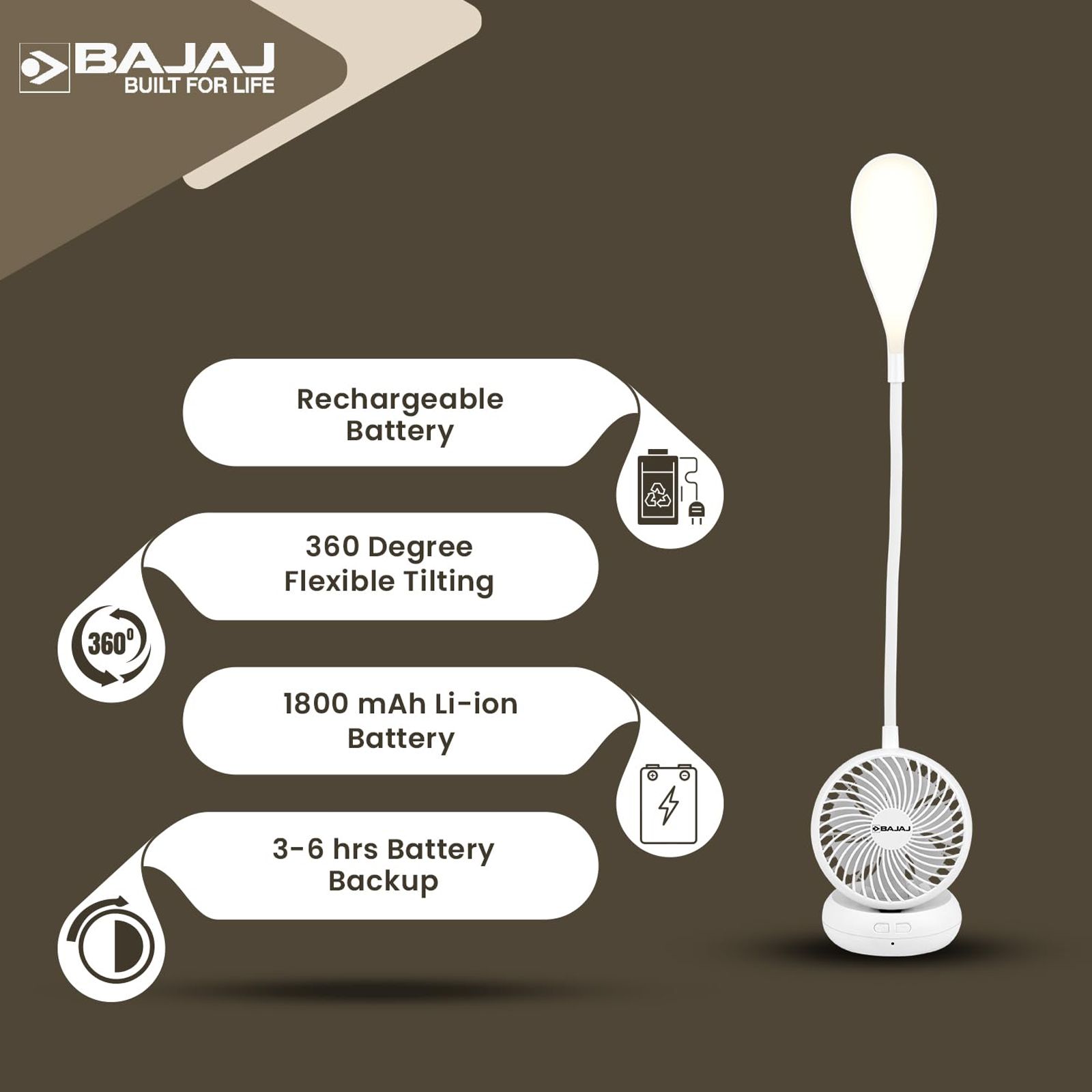 BAJAJ Air Light 85mm 7 Blade Rechargeable Personal Fan with 1800 mAh Battery (Low Power Consumption, White) BAJAJ Air Light 85mm 7 Blade Rechargeable Personal Fan with 1800 mAh Battery (Low Power Consumption, White)_7