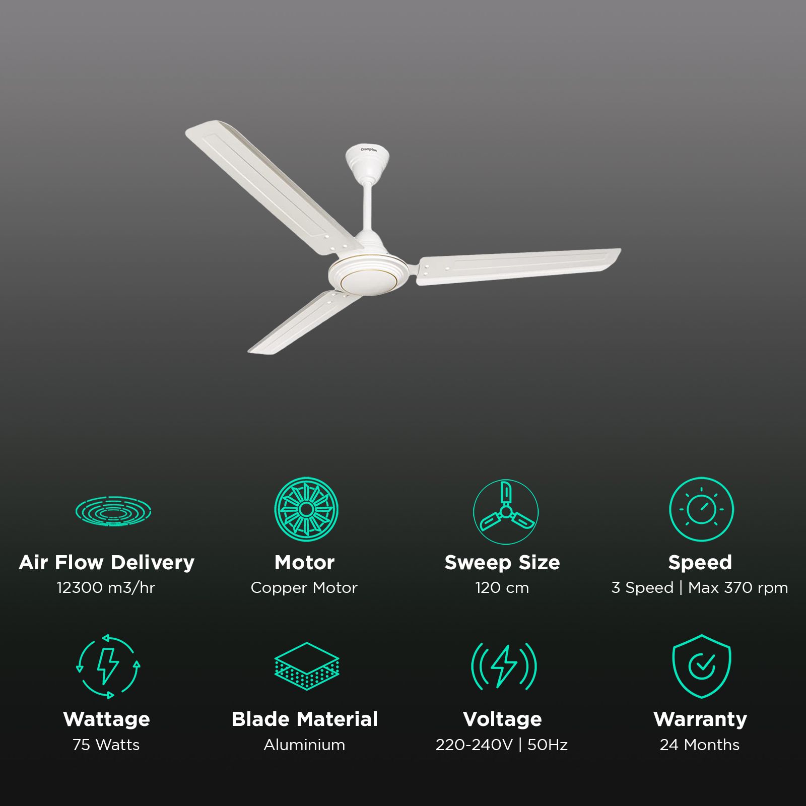 Crompton Surebreeze Hill Briz 1 Star 1200mm 3 Blade Copper Motor Ceiling Fan (Inverter Technology, Opal White) Crompton Surebreeze Hill Briz 1 Star 1200mm 3 Blade Copper Motor Ceiling Fan (Inverter Technology, Opal White)_3