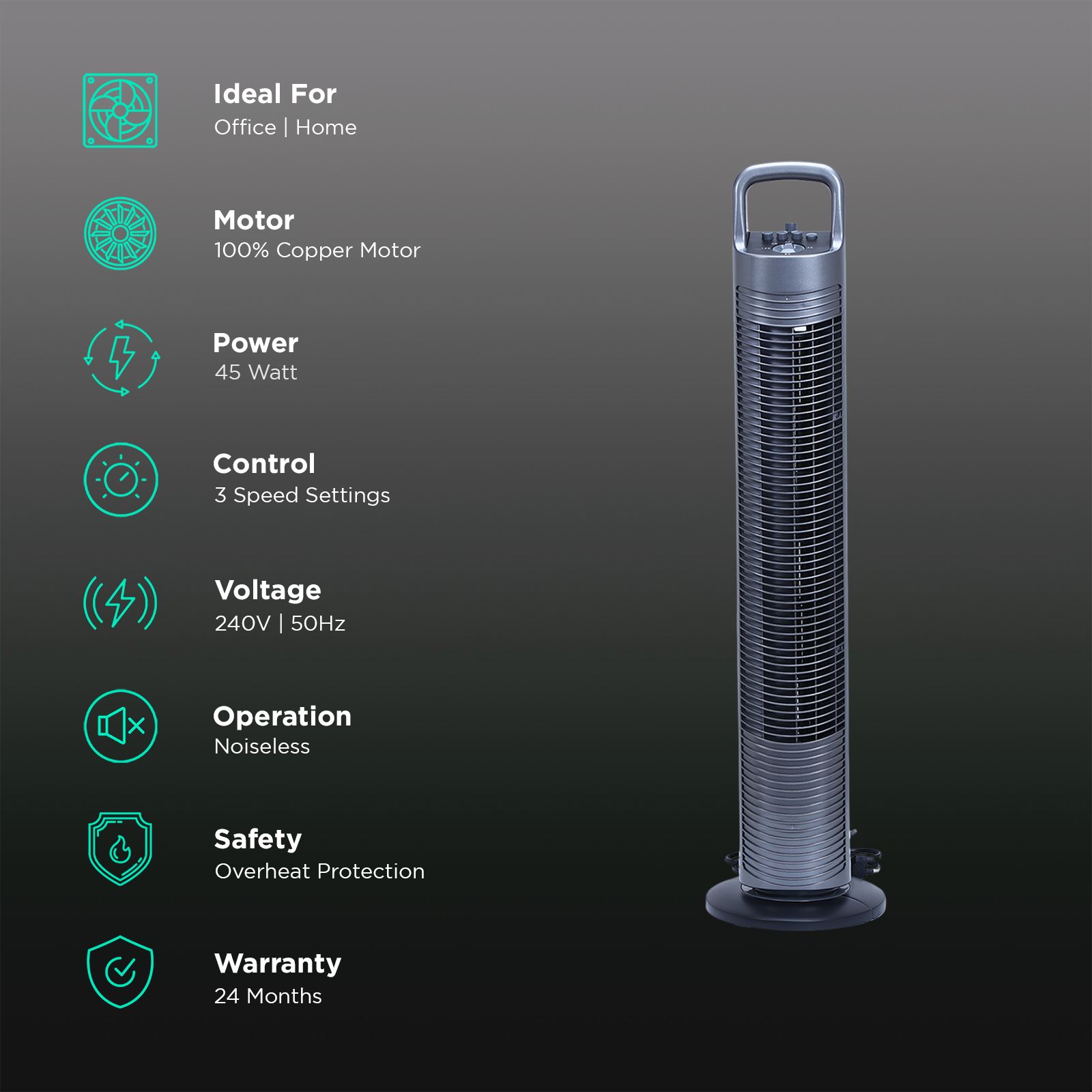 Croma Tower Fan (3 Speed Settings, Grey) Croma Tower Fan (3 Speed Settings, Grey)_3