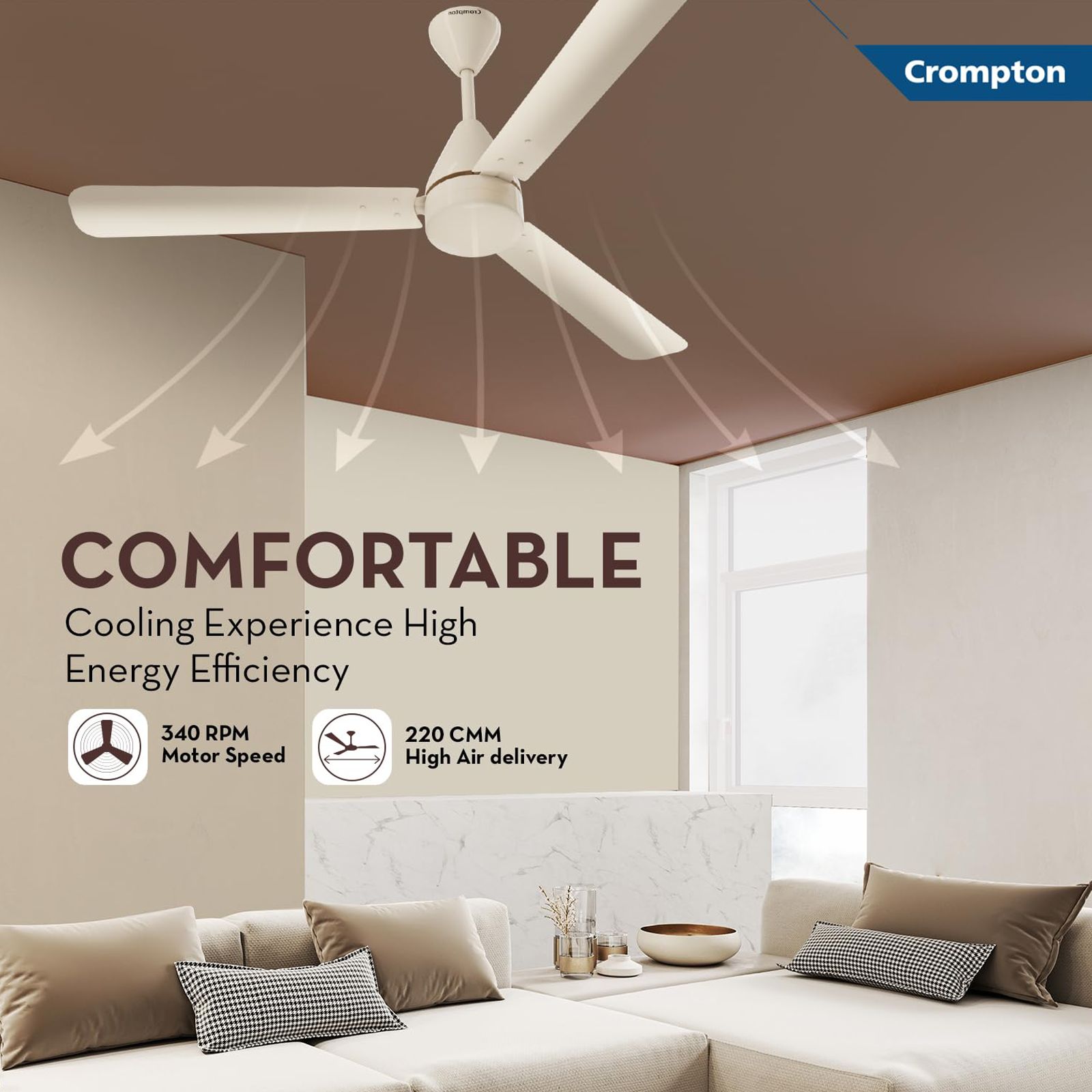 Crompton Energion Hyperjet 5 Star 1200mm 3 Blade BLDC Motor Ceiling Fan with Remote (Hyper Mode, Ivory) Crompton Energion Hyperjet 5 Star 1200mm 3 Blade BLDC Motor Ceiling Fan with Remote (Hyper Mode, Ivory)_7
