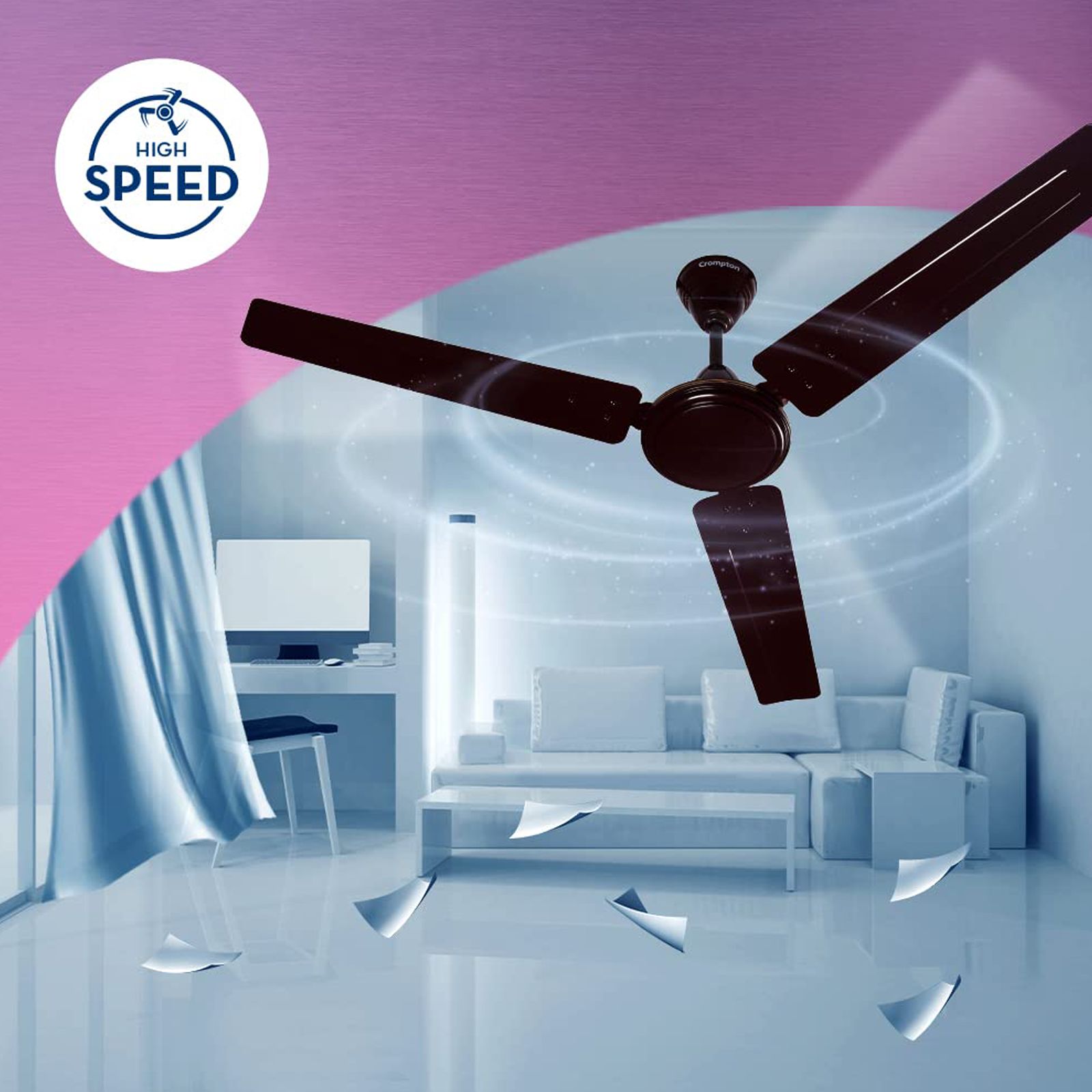 Crompton Surebreeze Sea Sapphira 1 Star 1200mm 3 Blade High Velocity Ceiling Fan (Double Ball Bearing, Lustre Brown) Crompton Surebreeze Sea Sapphira 1 Star 1200mm 3 Blade High Velocity Ceiling Fan (Double Ball Bearing, Lustre Brown)_5