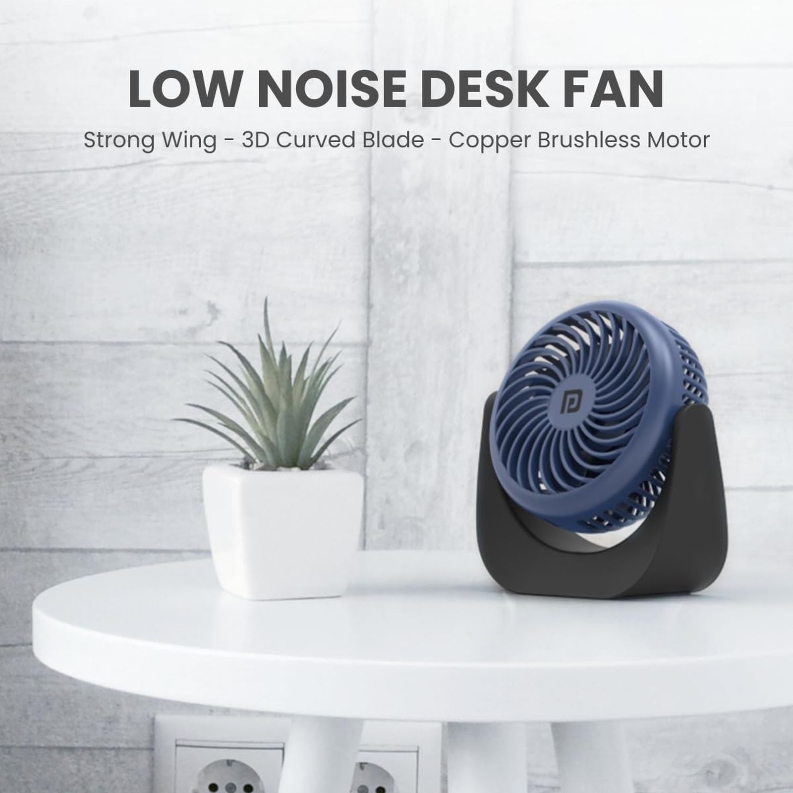 PORTRONICS Toofan 60mm 3 Blade BLDC Motor Mini Rechargeable Fan with 2000 mAh Battery (Low Noise Desk Fan, Blue)_6
