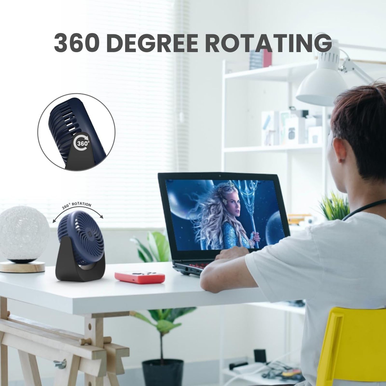 PORTRONICS Toofan 60mm 3 Blade BLDC Motor Mini Rechargeable Fan with 2000 mAh Battery (Low Noise Desk Fan, Blue)_7