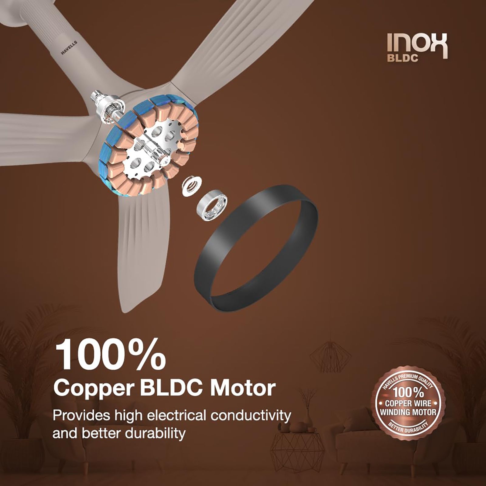 HAVELLS Inox 5 Star 1200mm 3 Blade BLDC Motor Ceiling Fan with Remote (Dust Resistant, Pearl White) HAVELLS Inox 5 Star 1200mm 3 Blade BLDC Motor Ceiling Fan with Remote (Dust Resistant, Pearl White)_13