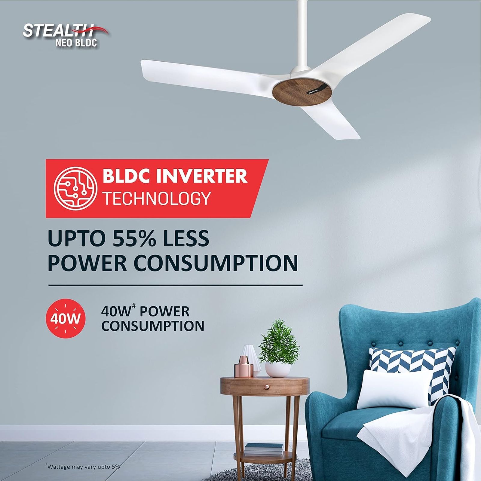 HAVELLS Stealth Neo 5 Star 1200mm 3 Blade BLDC Motor Ceiling Fan with Remote (Eco Active Technology, Wood -Mist)_10